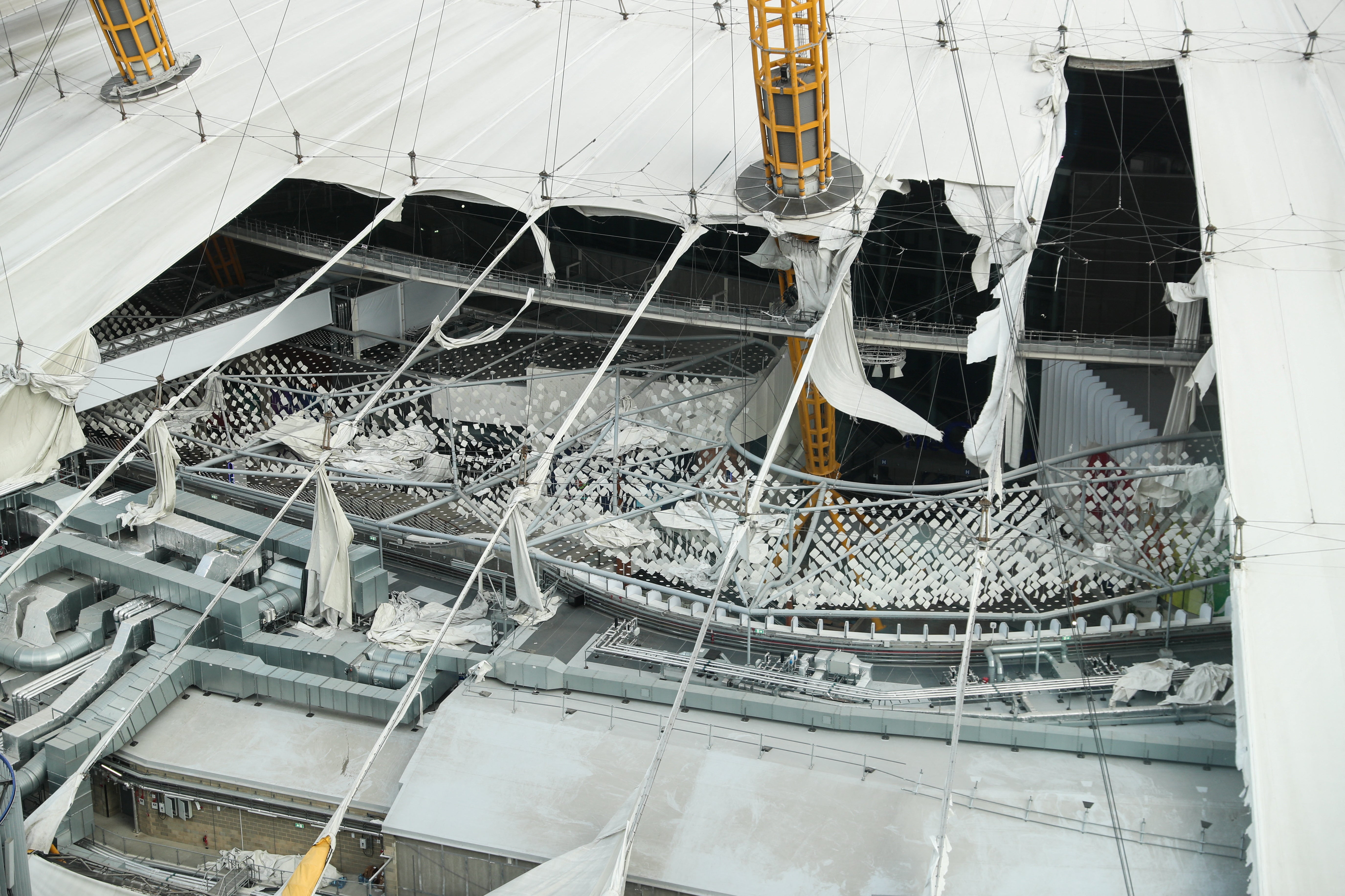 Damage to the O2 seen on Friday during Storm Eunice