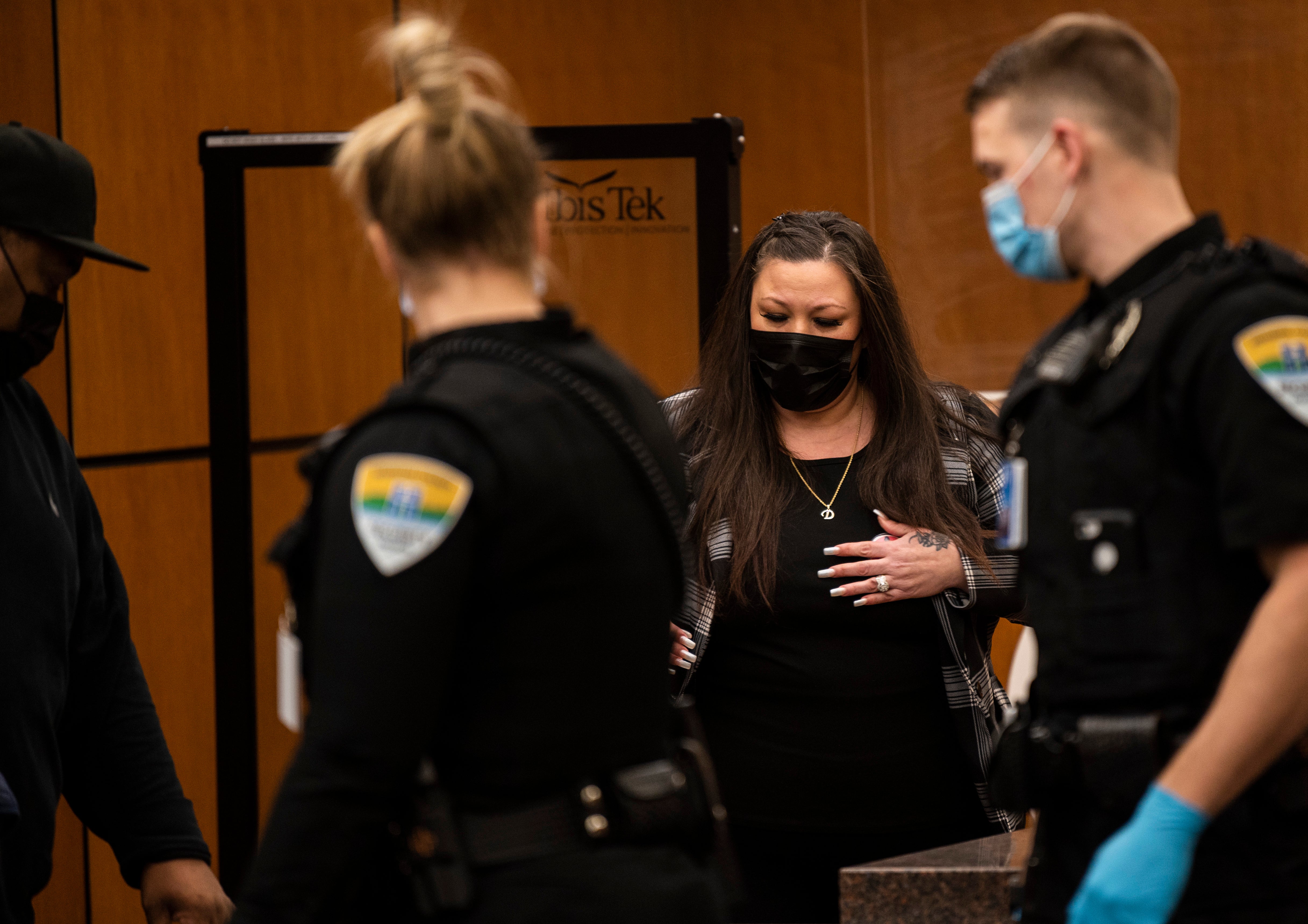 Daunte Wright’s mother Katie Wright at the court building in Minneapolis before making her victim impact statement in the sentencing of Kim Potter