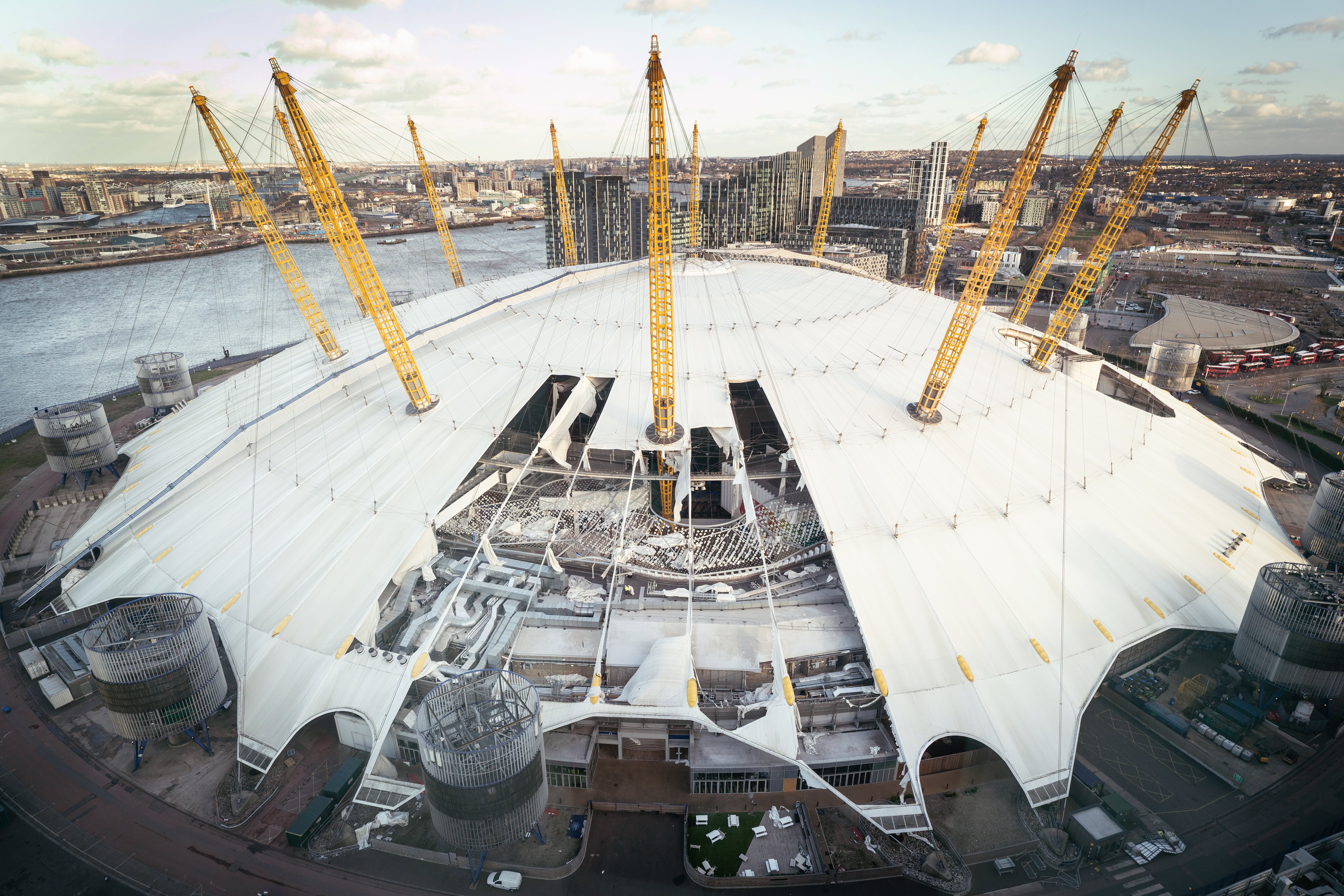 O2 arena closed for at least the weekend after Storm Eunice shreds roof