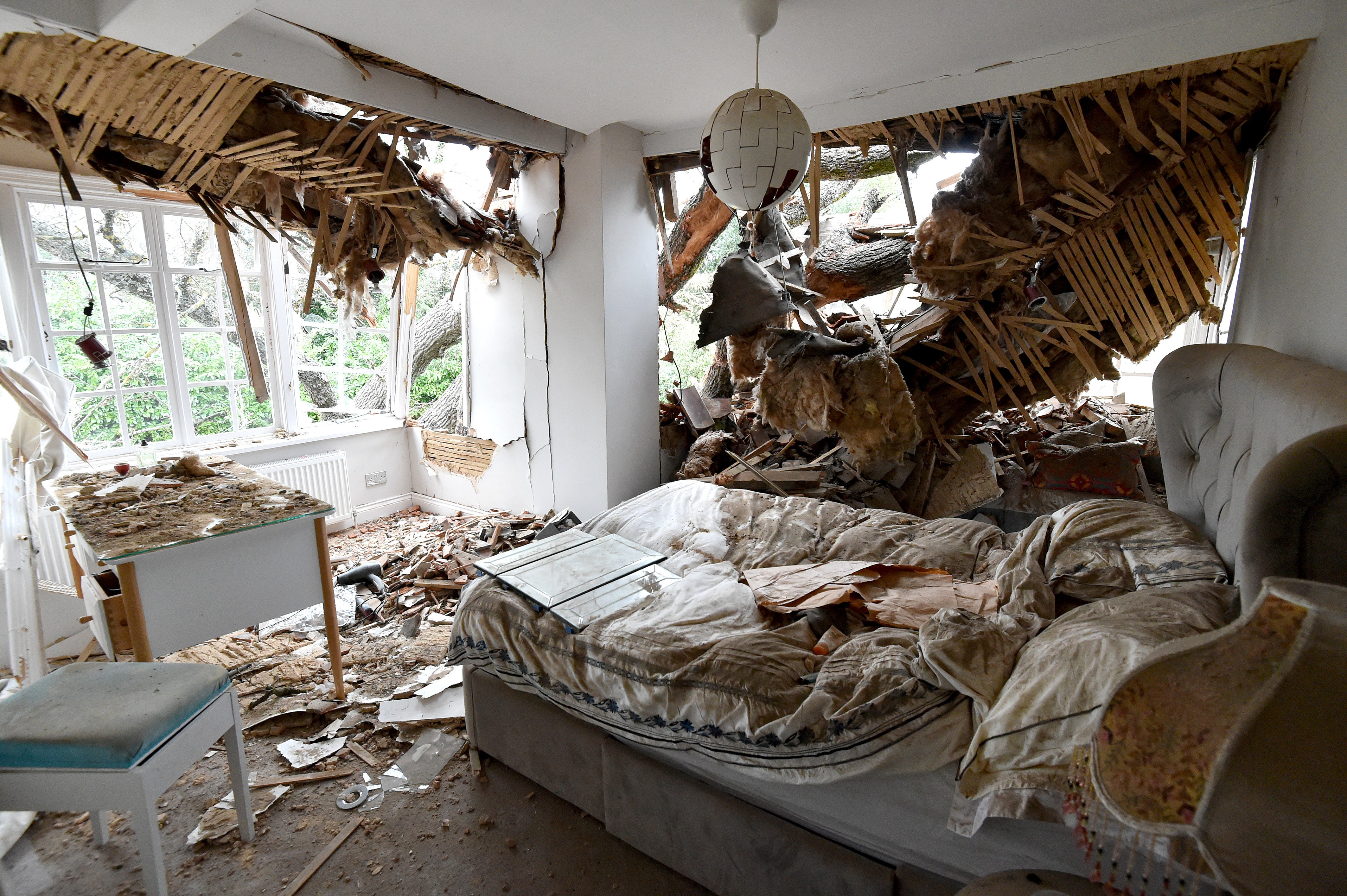 The tree came through the roof and wall of one of the bedrooms