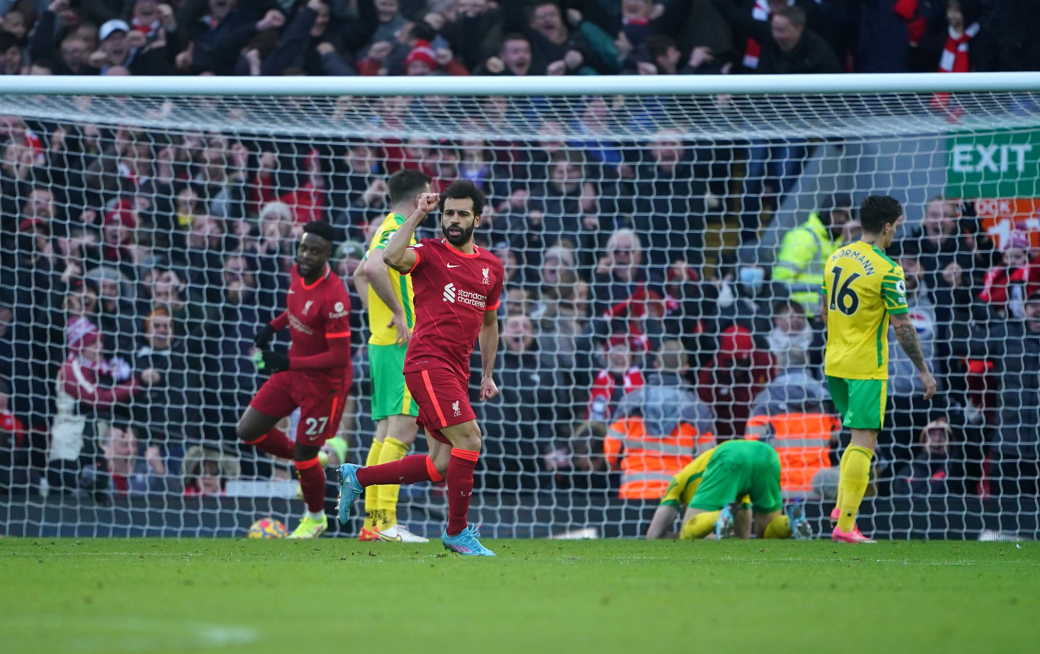 Mohamed Salah scored his 150th Liverpool goal in the comeback win over Norwich (Peter Byrne/PA)