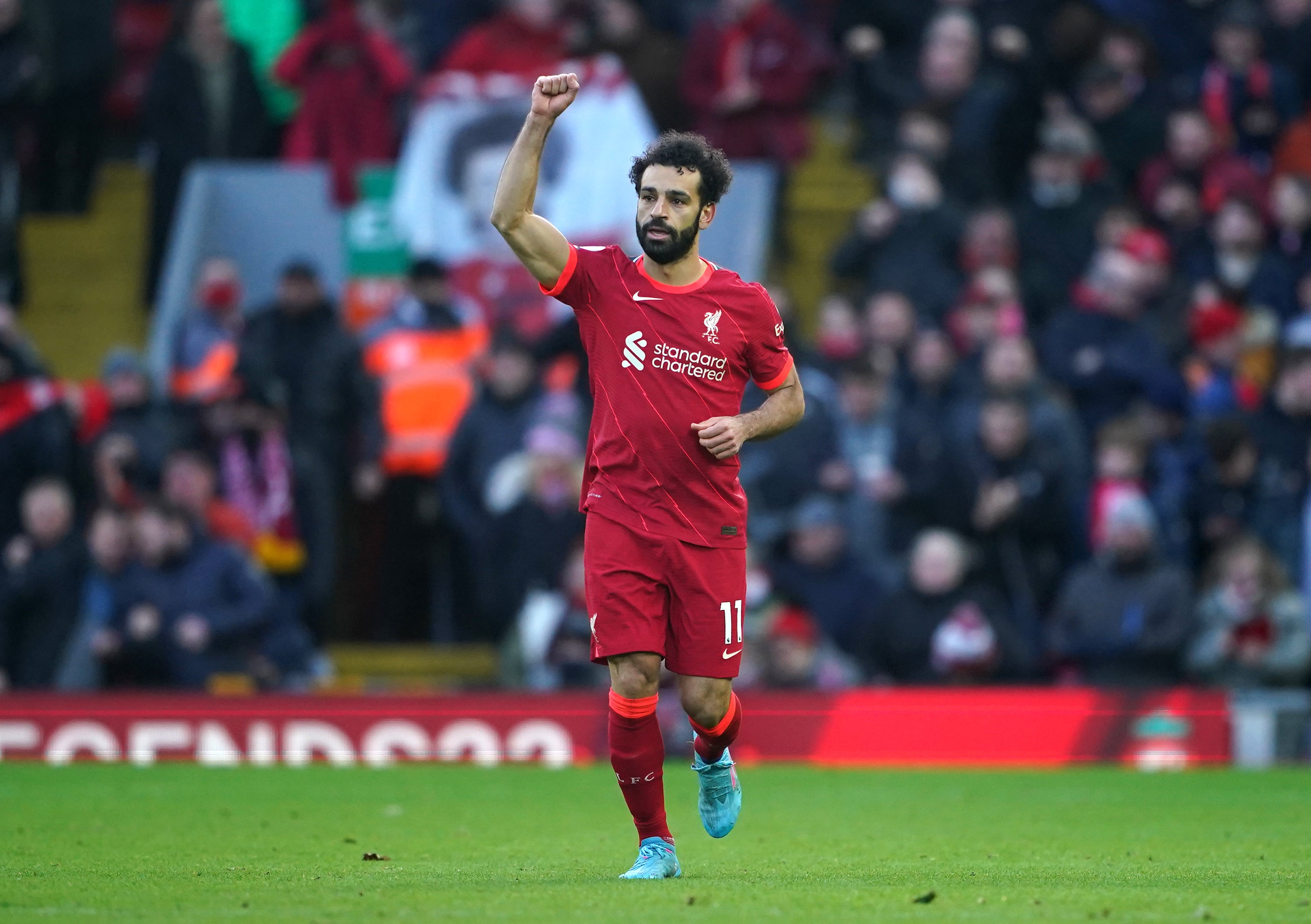 Liverpool forward Mohamed Salah scored his 150th goal for the club in a 3-1 win over Norwich (Peter Byrne/PA)