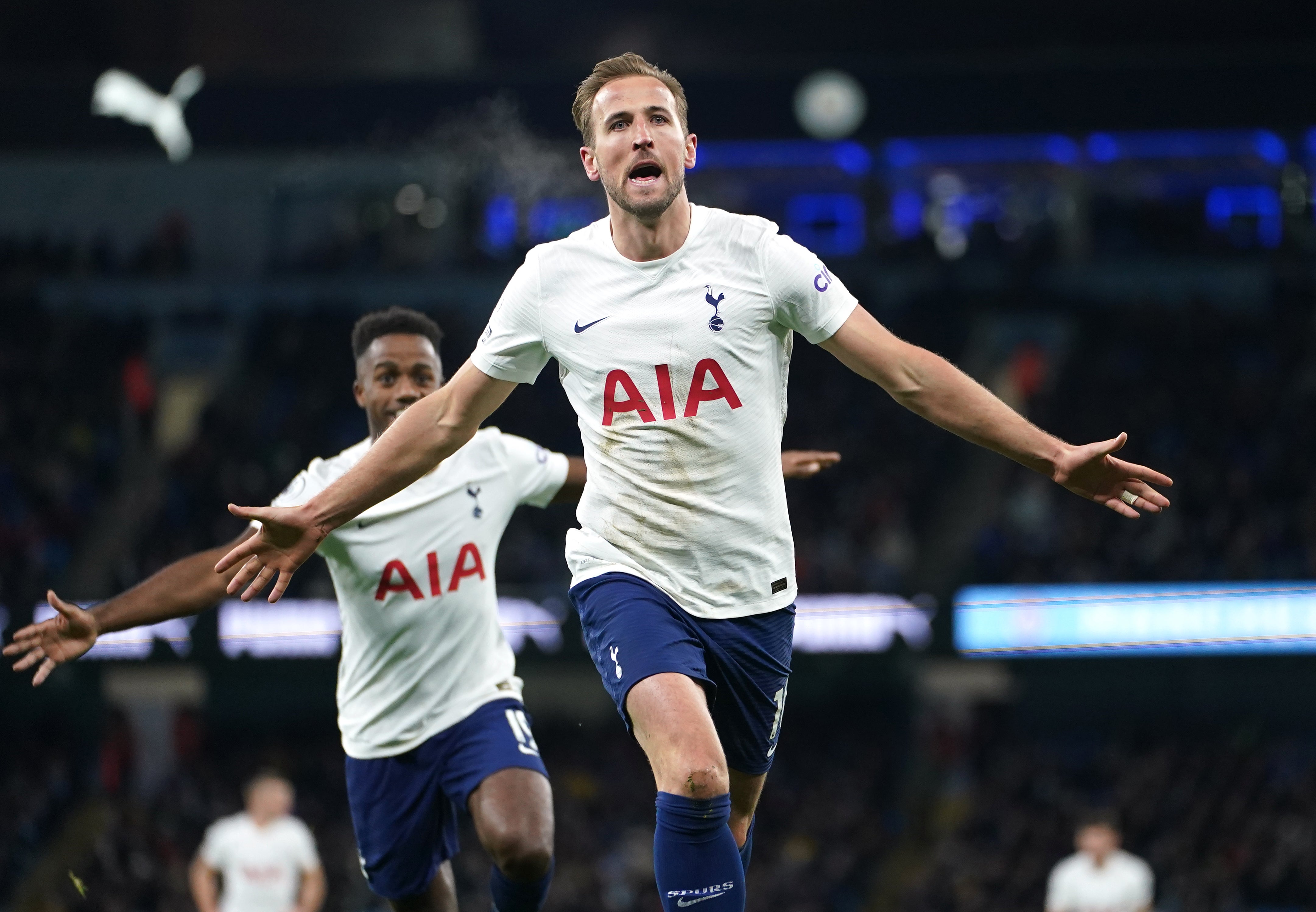 Kane celebrates scoring against Man City