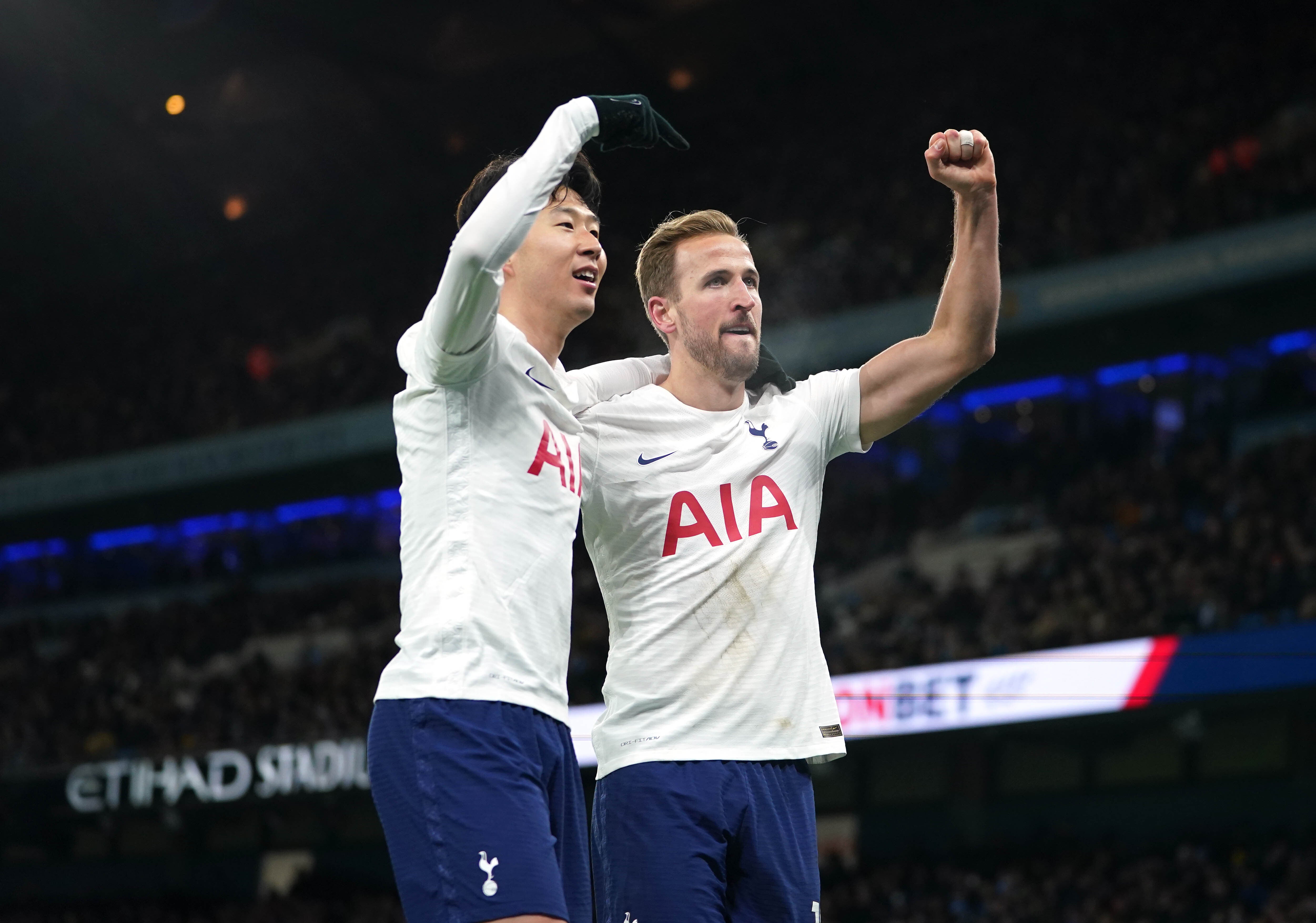 Harry Kane (right) was a thorn in Manchester City’s side at the Etihad Stadium (Mike Egerton/PA)