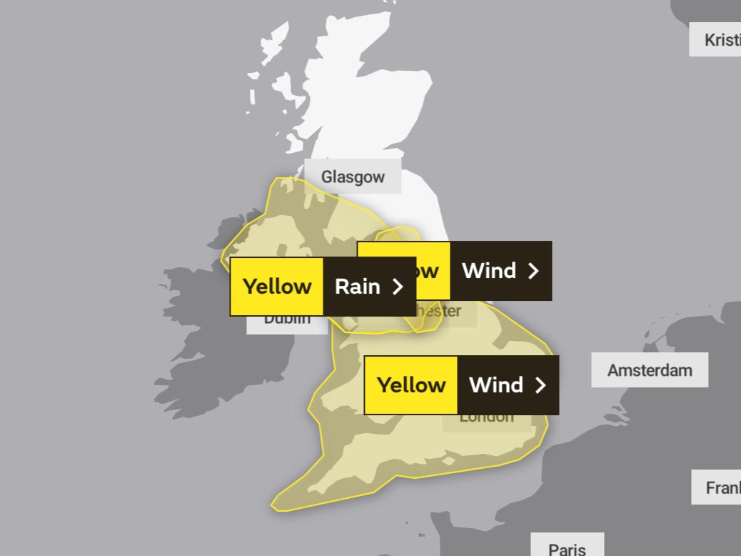 Map of UK weather warnings issued for Sunday