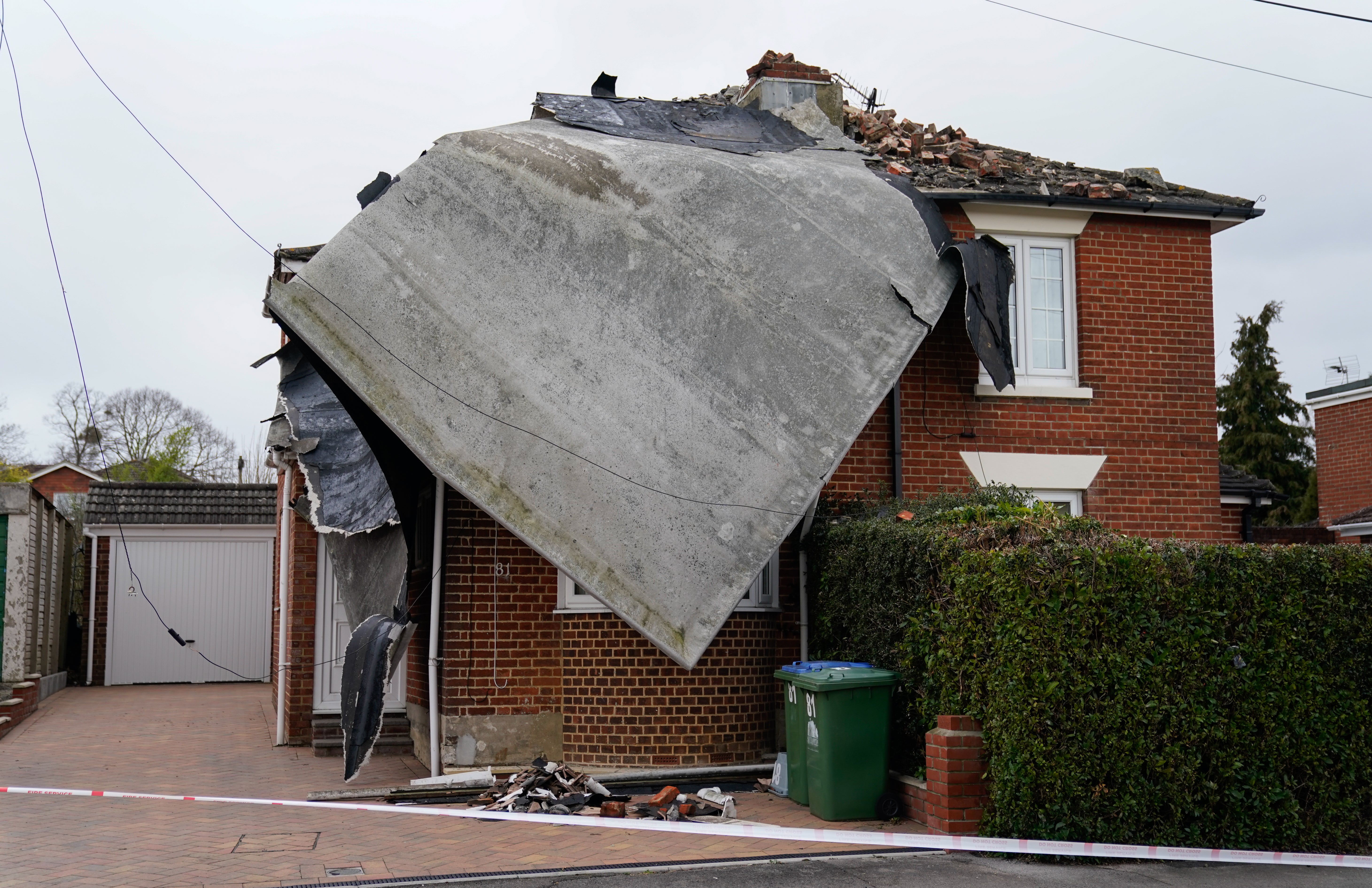 Part of a flat roof was blown off and landed on a house in Bitterne, Southampton