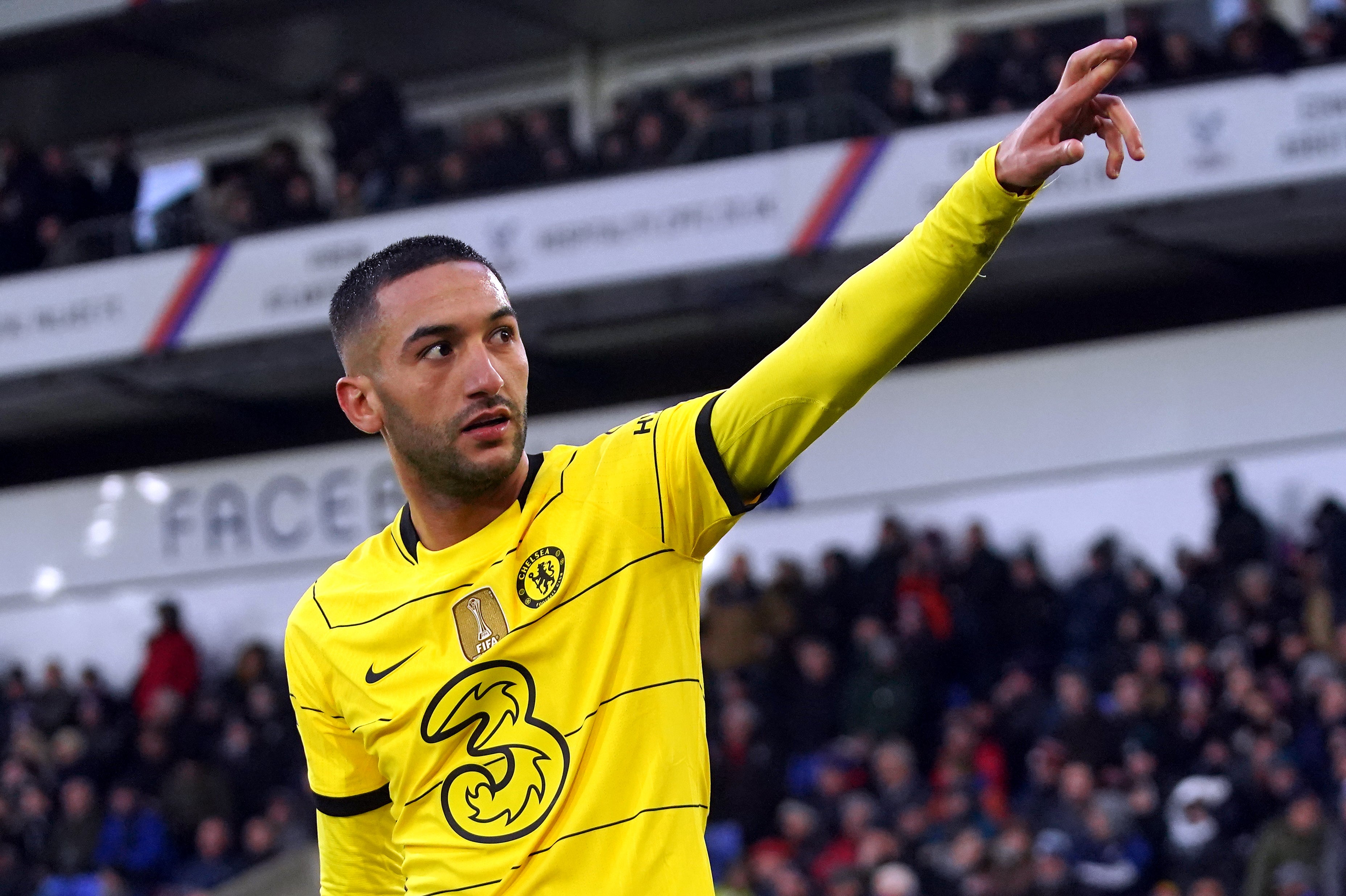 Hakim Ziyech celebrates after he struck the winner for Chelsea at Crystal Palace (Jonathan Brady/PA)