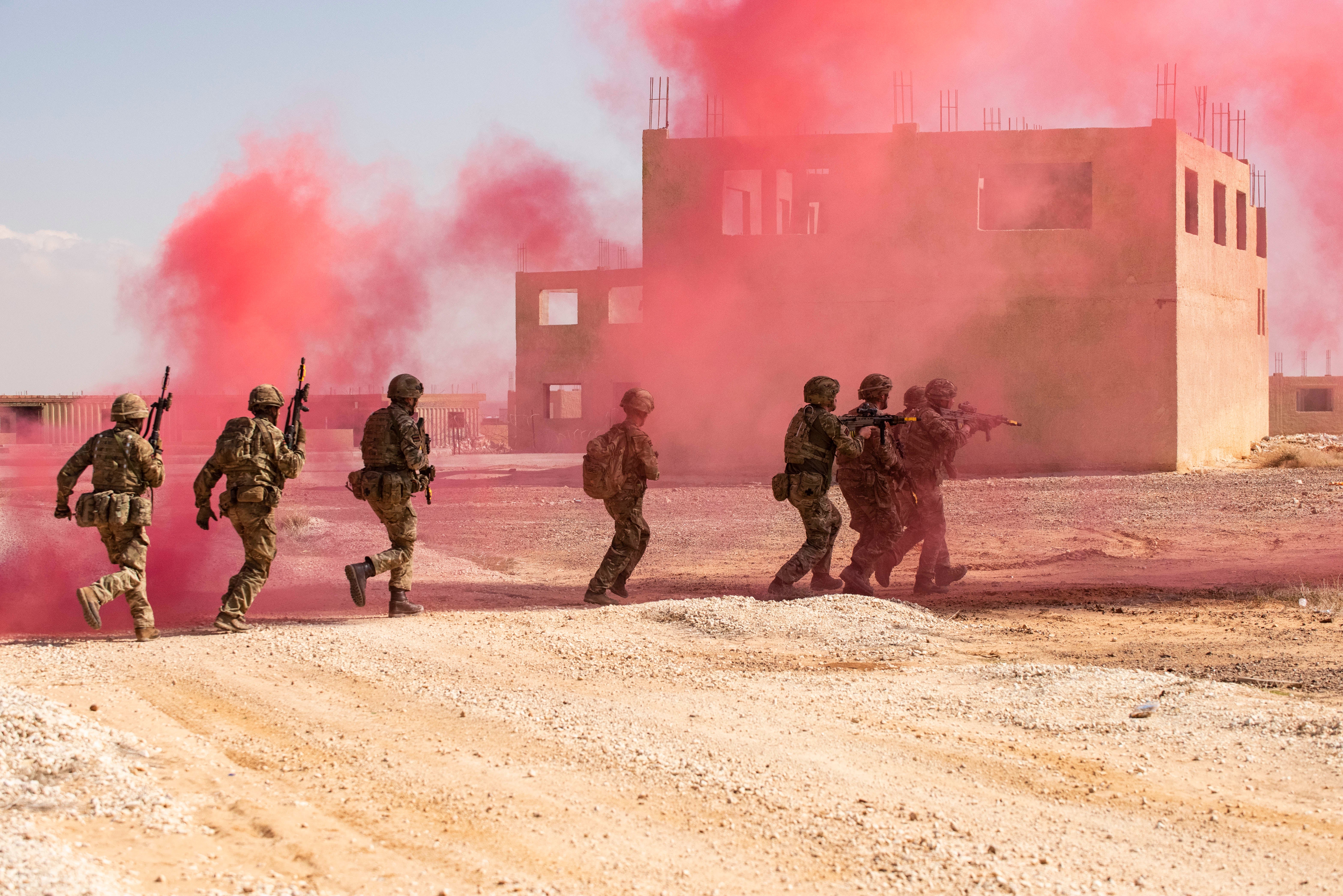 B Company ofThe Second Battalion The Rifles, deployed to Amman in Jordan, on Ex. OLIVE GROVE, to carry out training exercises with the Jordanian Armed Forces (JAF). The Rifles also sent a female engagement team to conduct military training with the Jordanian Army’s women platoon. The month long training exercises will accumulate in a joint military exercise at the end of the month. (Crown Copyright/PA)