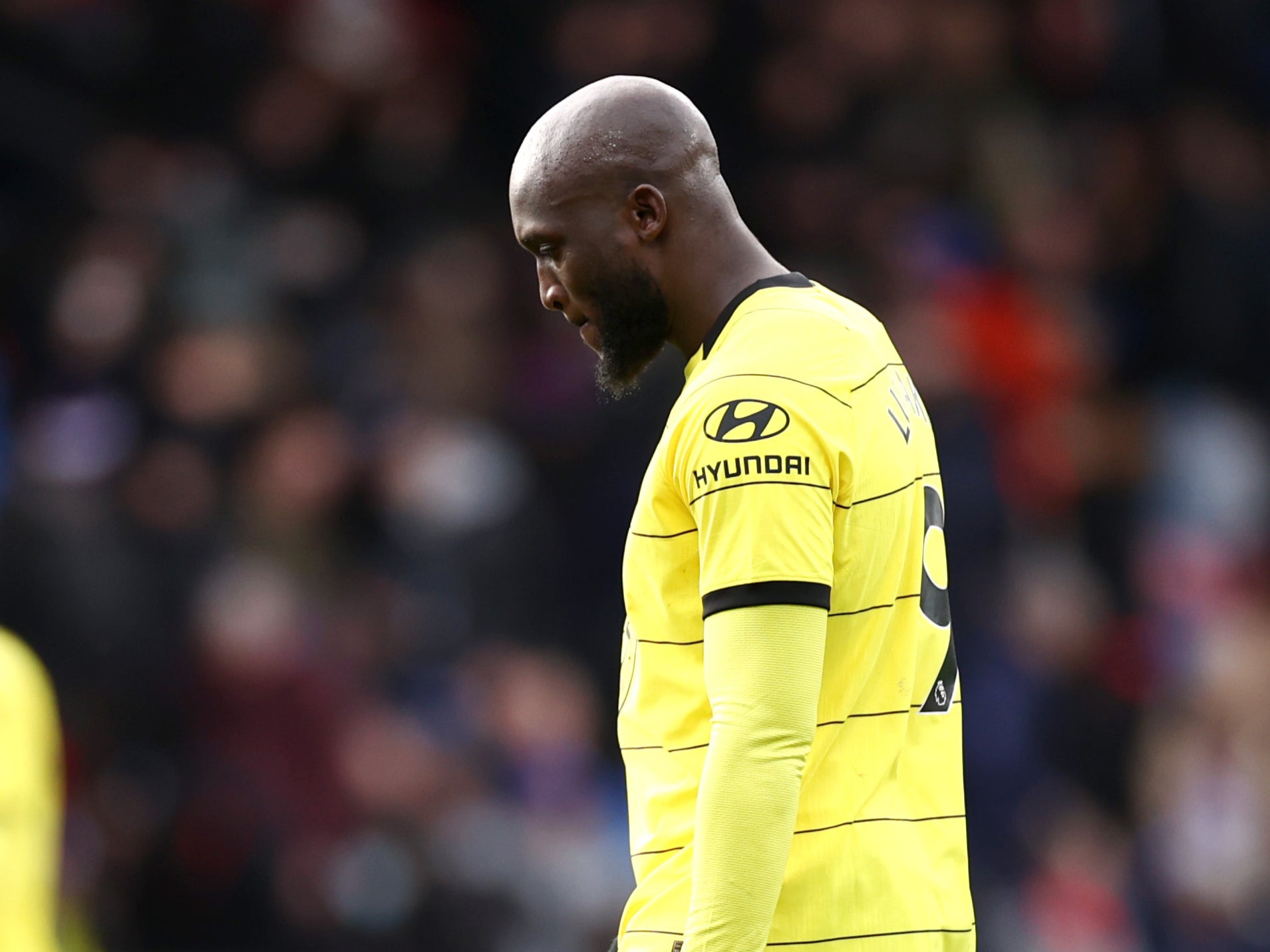 Romelu Lukaku reacts during Chelsea’s win against Crystal Palace