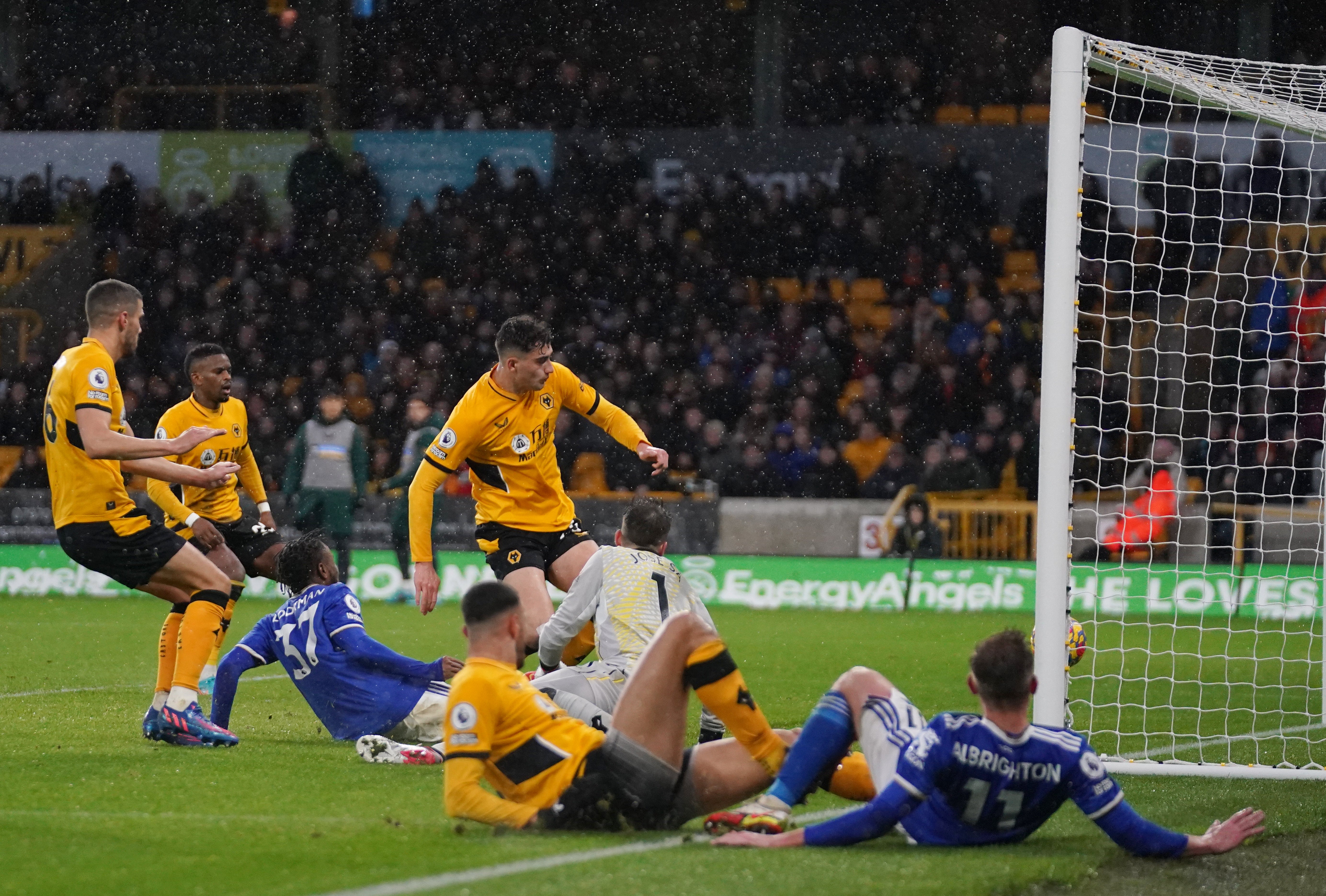 Ademola Lookman scores Leicester’s equaliser (Tim Goode/PA)