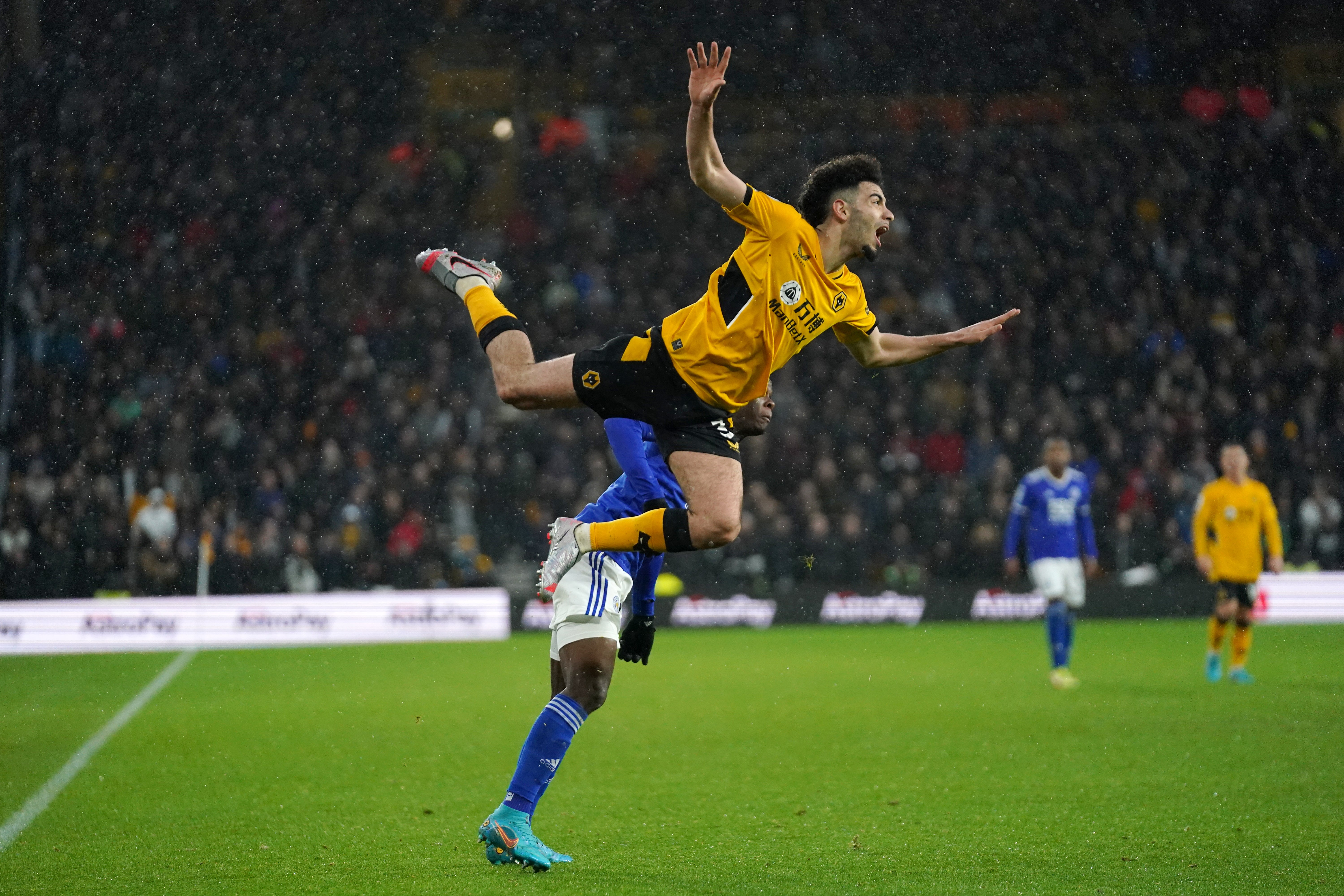 Rayan Ait-Nouri and Patson Daka battle for the ball (Tim Goode/PA)