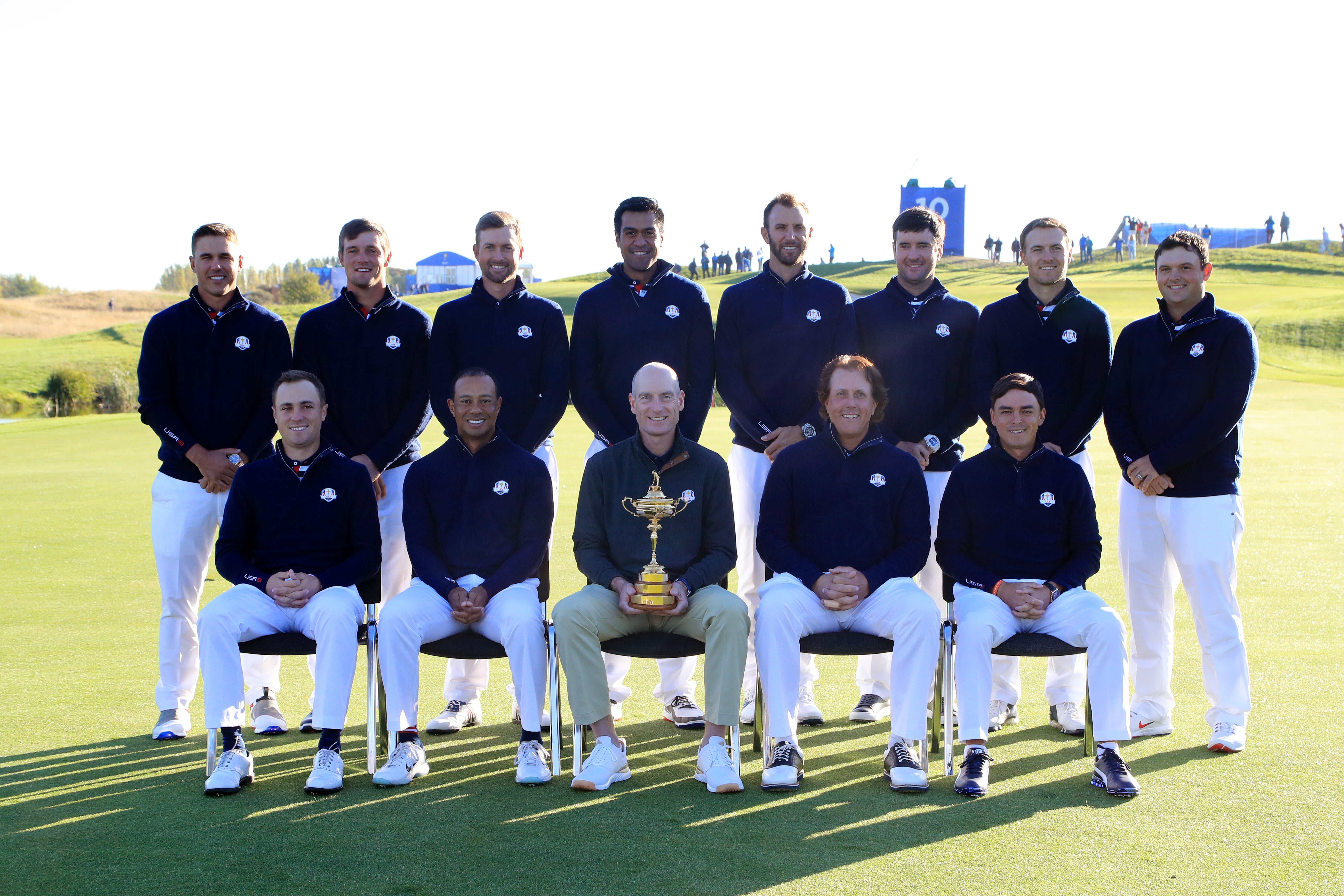 Ryder Cup team-mates Bryson DeChambeau (back row, 2nd left) and Dustin Johnson (back row, 5th left) have committed themselves to the PGA Tour (Gareth Fuller/PA)