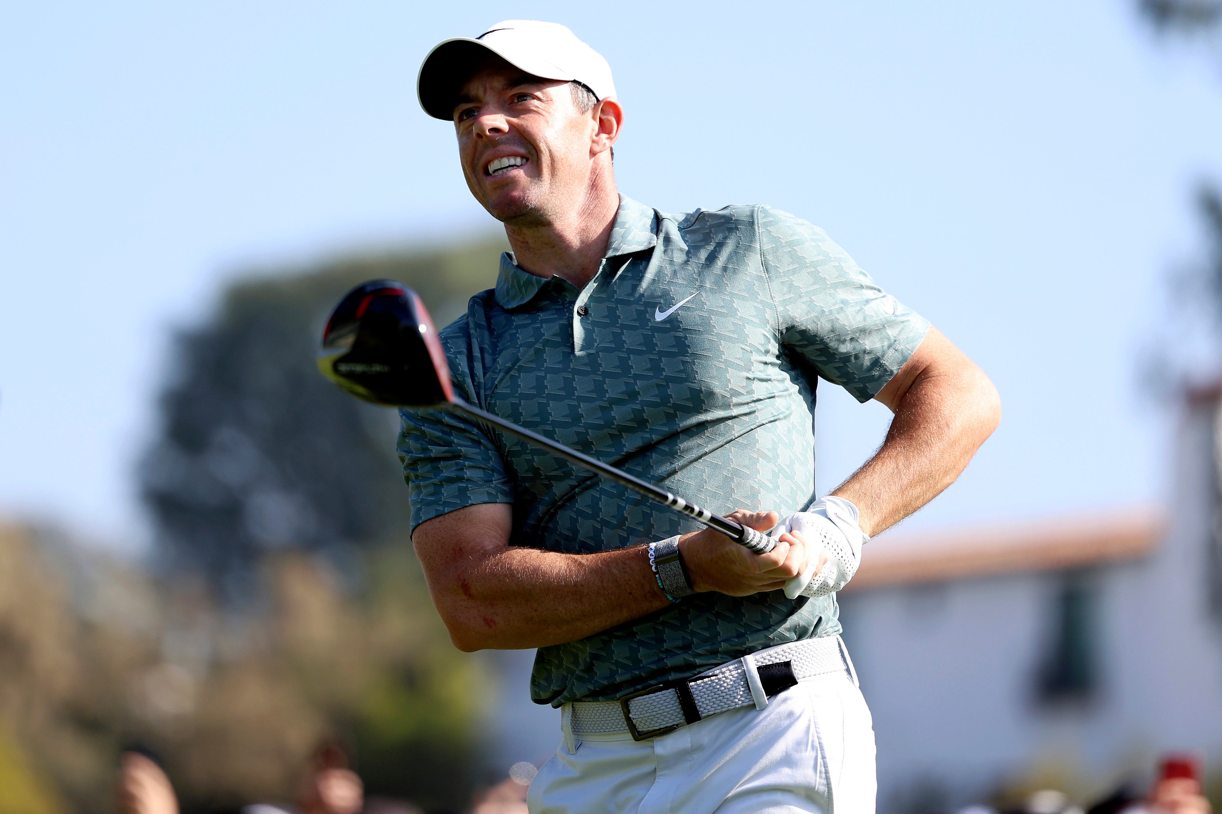 Rory McIlroy tees off on the second hole during the final round of the Genesis Invitational (Ryan Kang/AP)