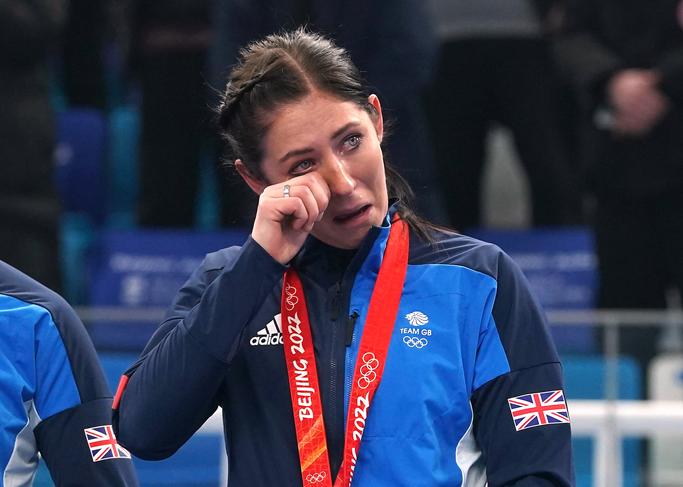 Great Britain’s Eve Muirhead with her gold medal after victory in the women’s curling in the Beijing Winter Olympics (Andrew Milligan/PA)