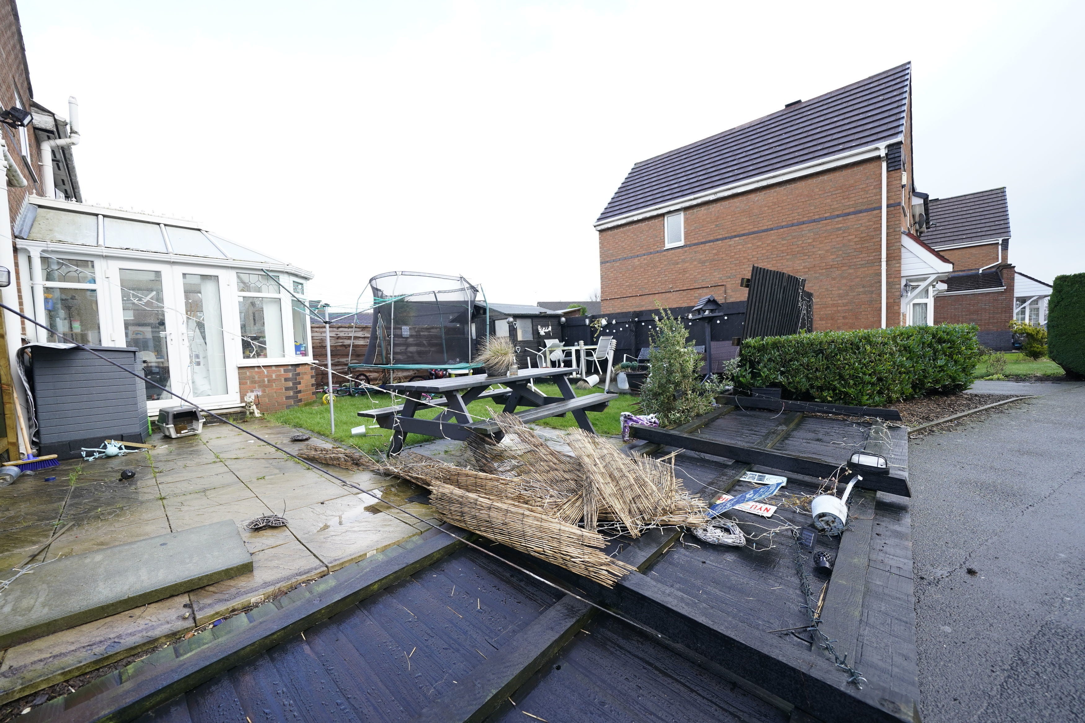 Damage to property in Barton upon Irwell, Greater Manchester, after Storm Franklin moved in overnight