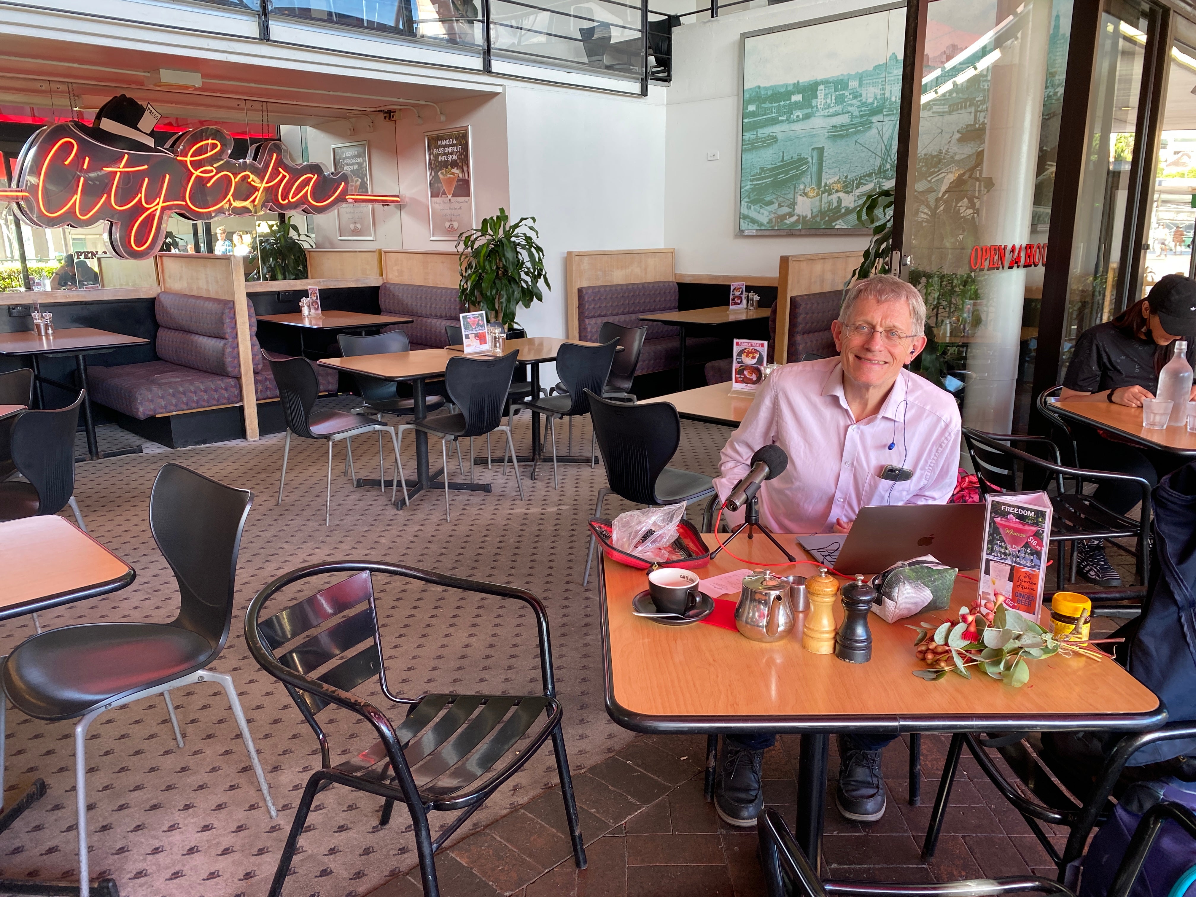 Action stations: Simon Calder filing from a cafe in Sydney, Australia