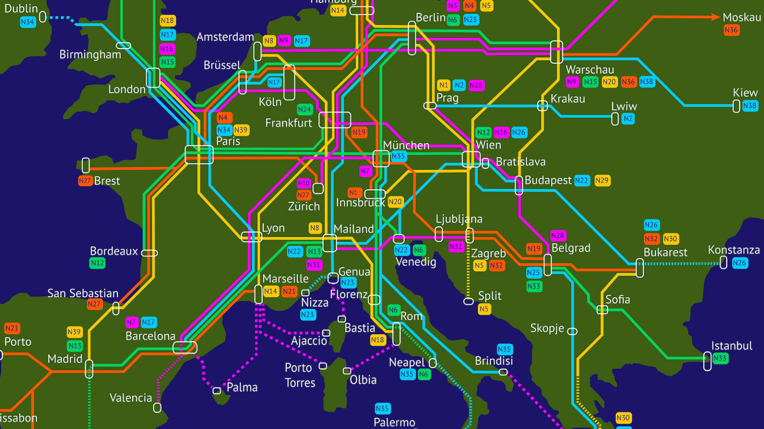 The proposed network map for the Night Sprinter, circa 2030