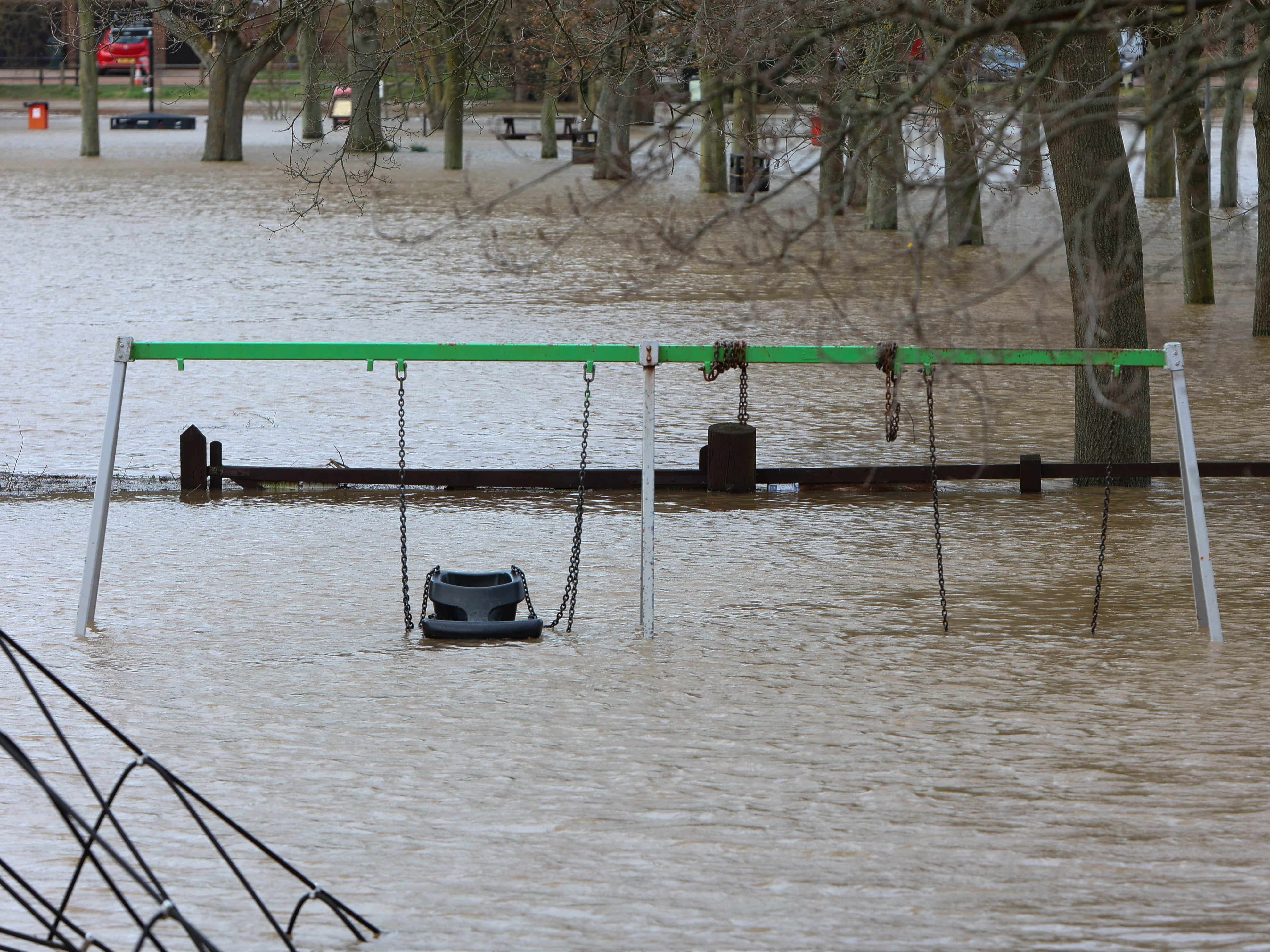 A playground flooded in Bridgnorth, Shropshire