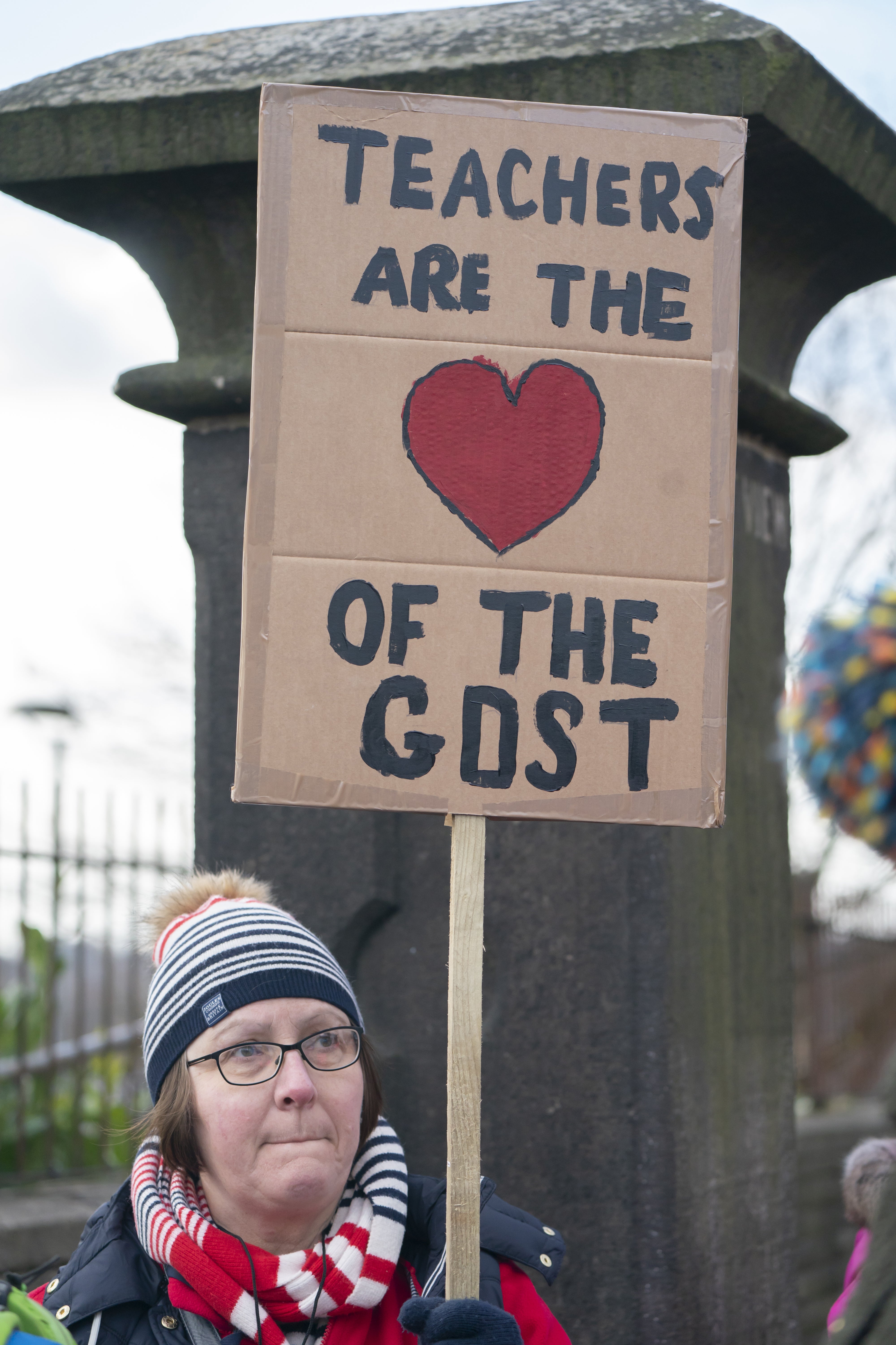 Protesters outside Sheffield Girls’ School (PA)