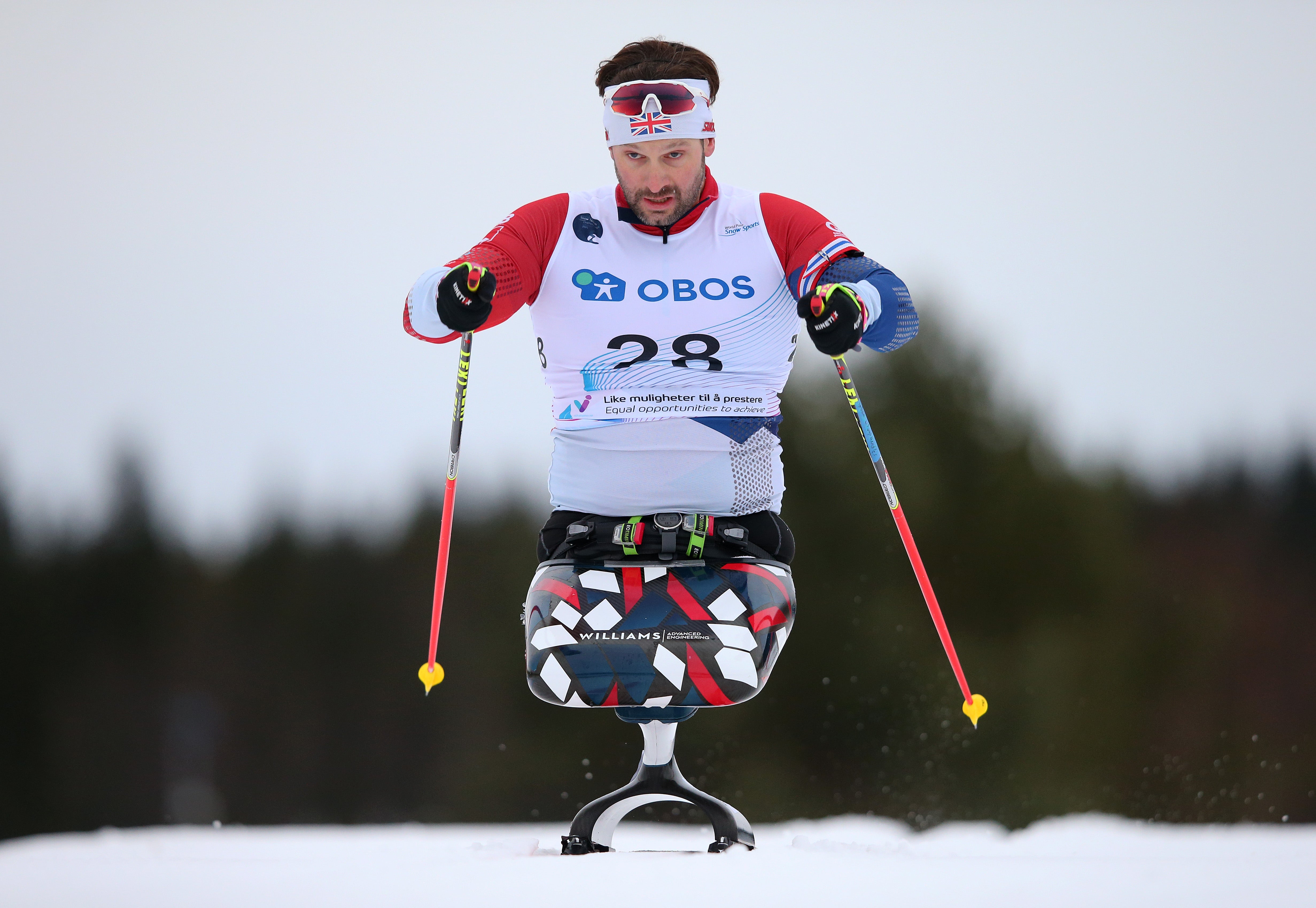 Steve Arnold competes in the Men’s Sprint Sitting 6km Biathlon during the World Para Snow Sports Championships in Lillehammer, Norway