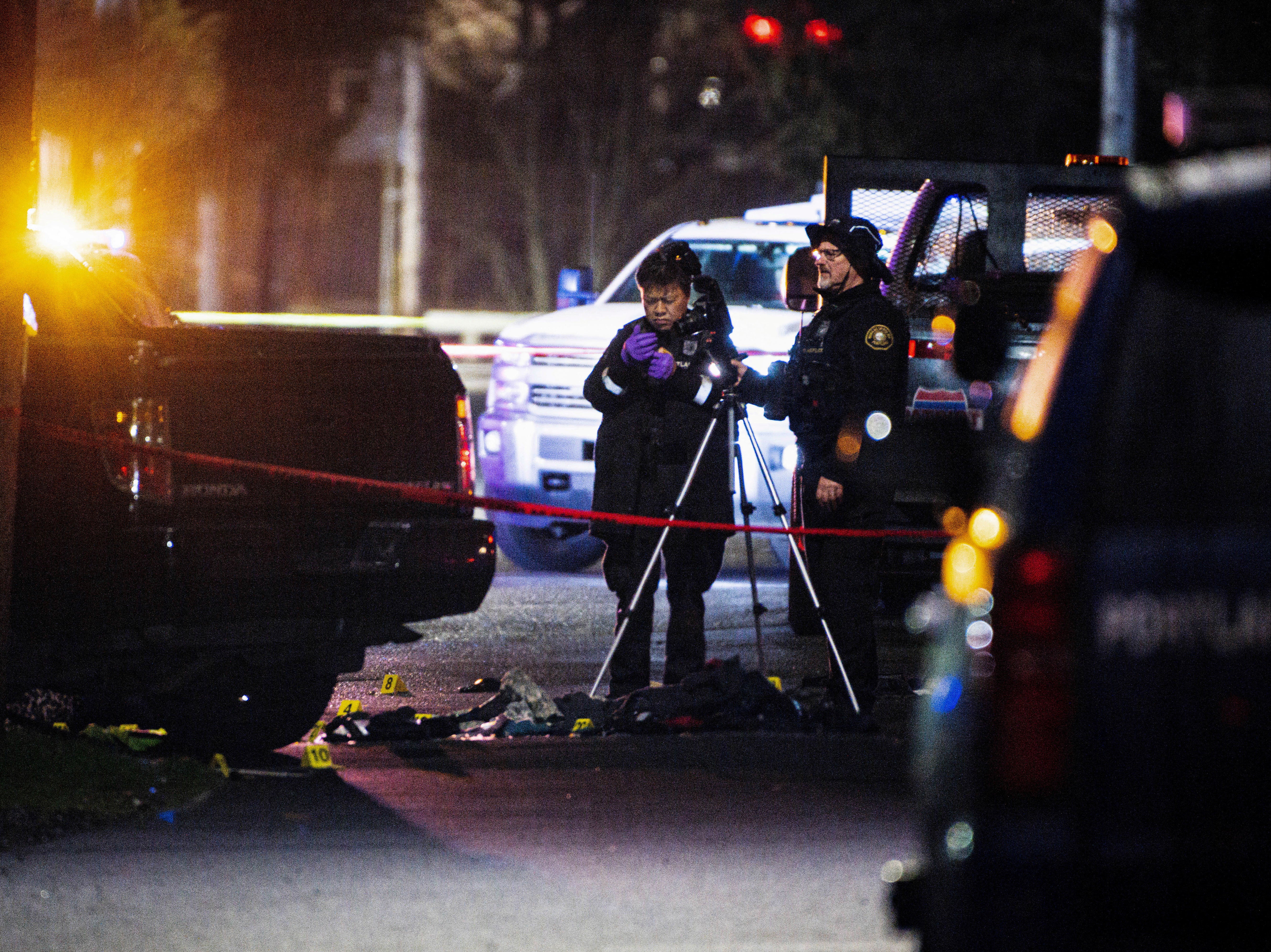 Police at the scene of the shooting in Normandale Park in Portland, Oregon