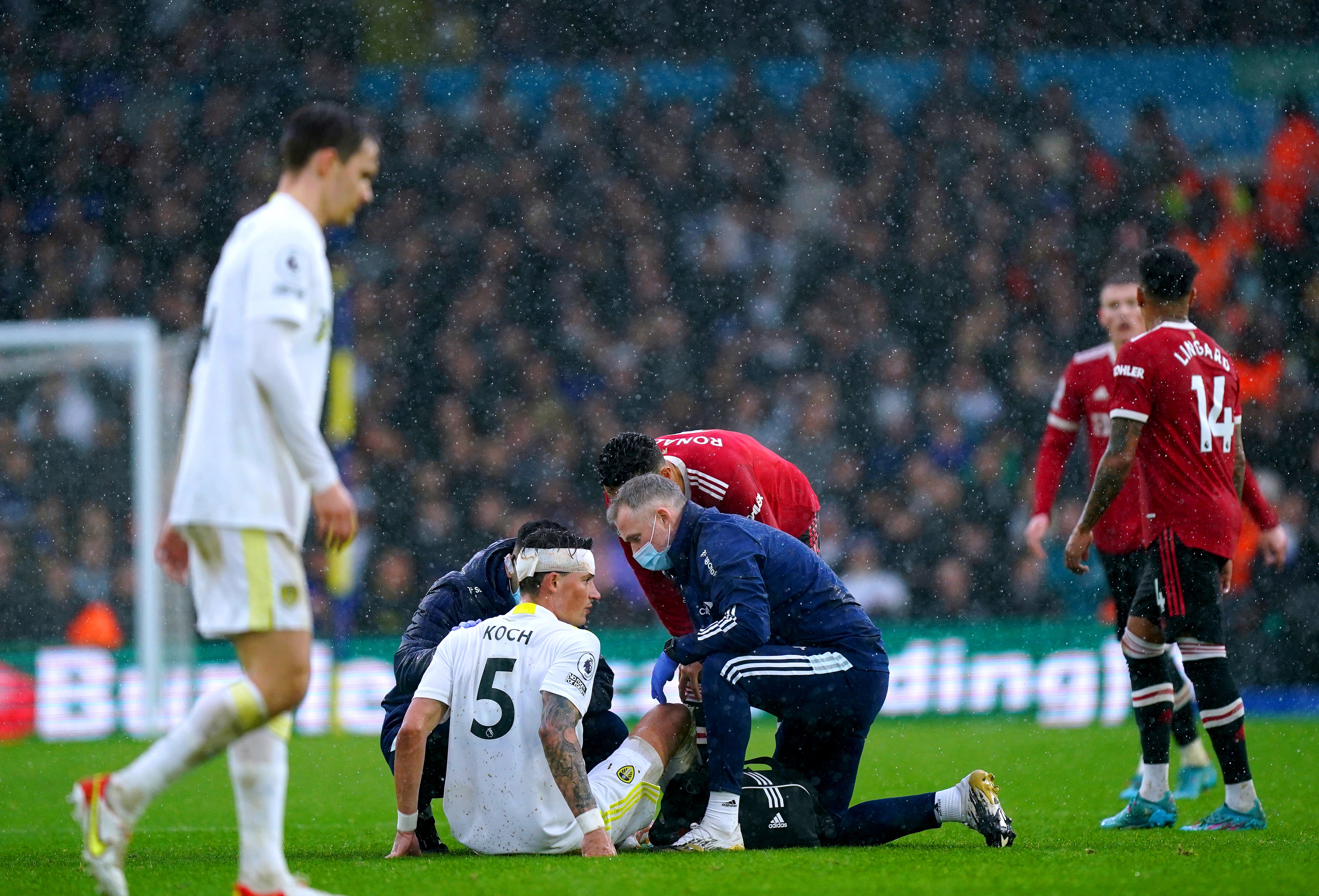 Leeds defender Robin Koch played on for nearly 20 minutes after suffering a head injury against Manchester United on Sunday (Mike Egerton/PA)