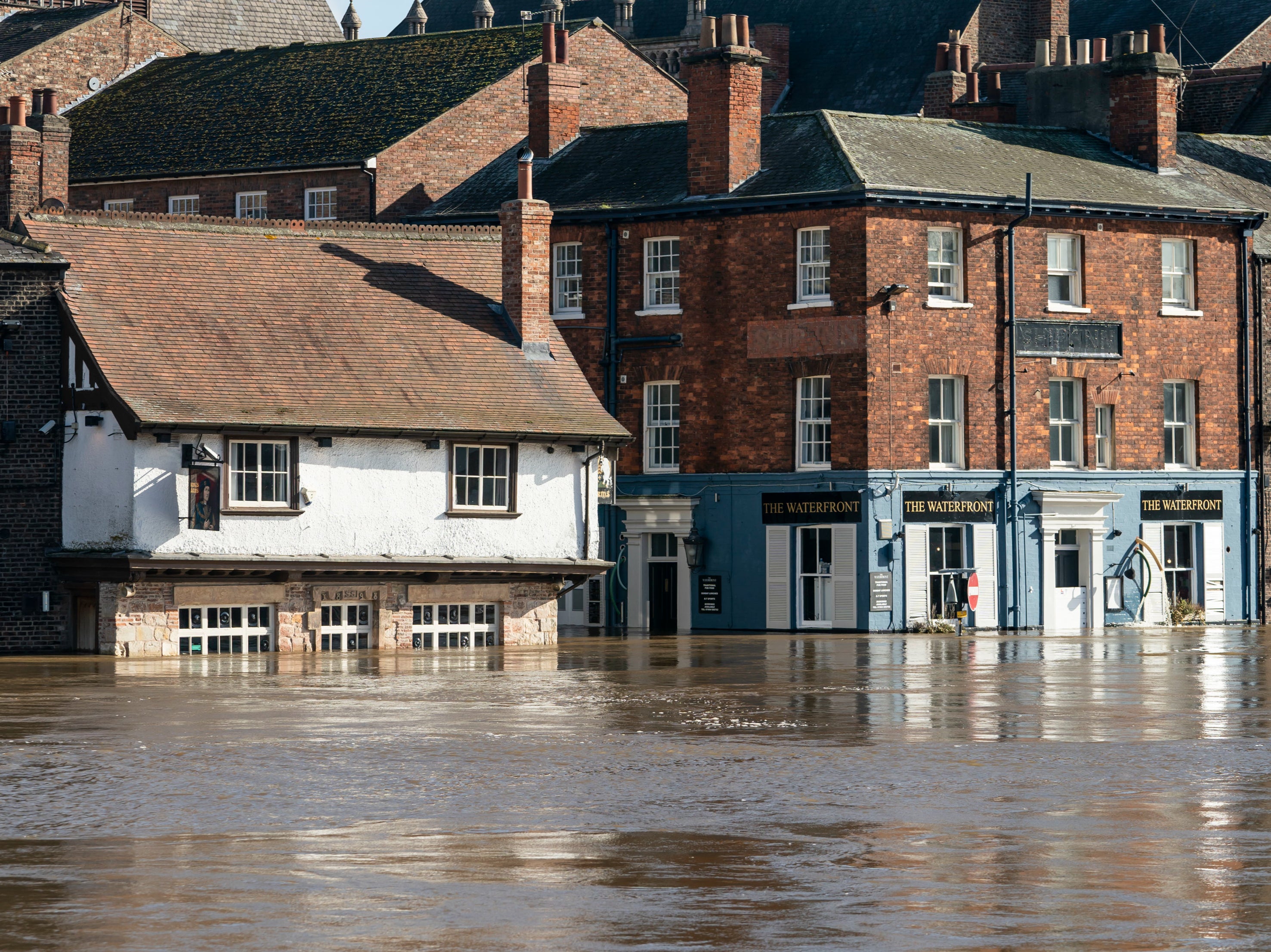 Flood water in York on Tuesday after the River Ouse overtopped its banks