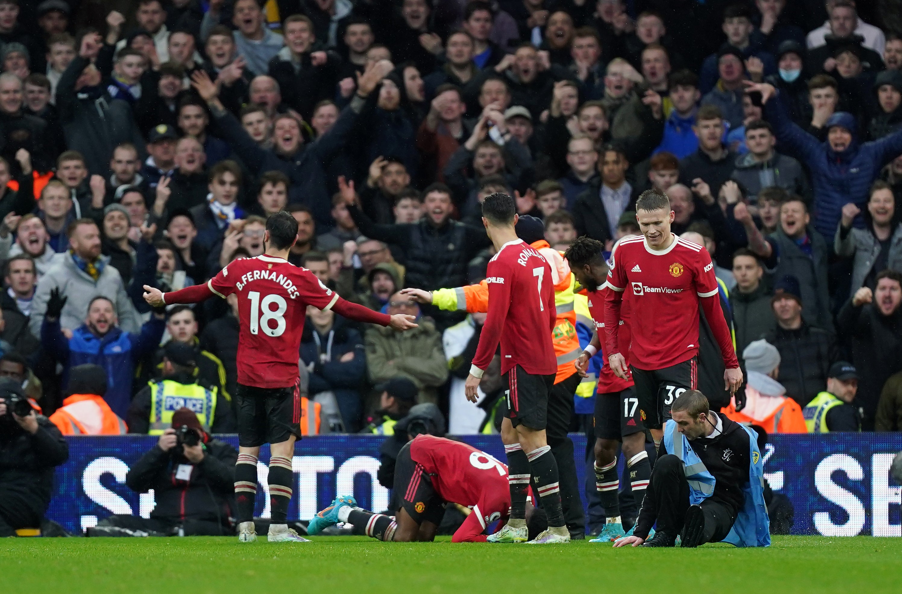 Anthony Elanga (bottom) was struck by a coin (Mike Egerton/PA)