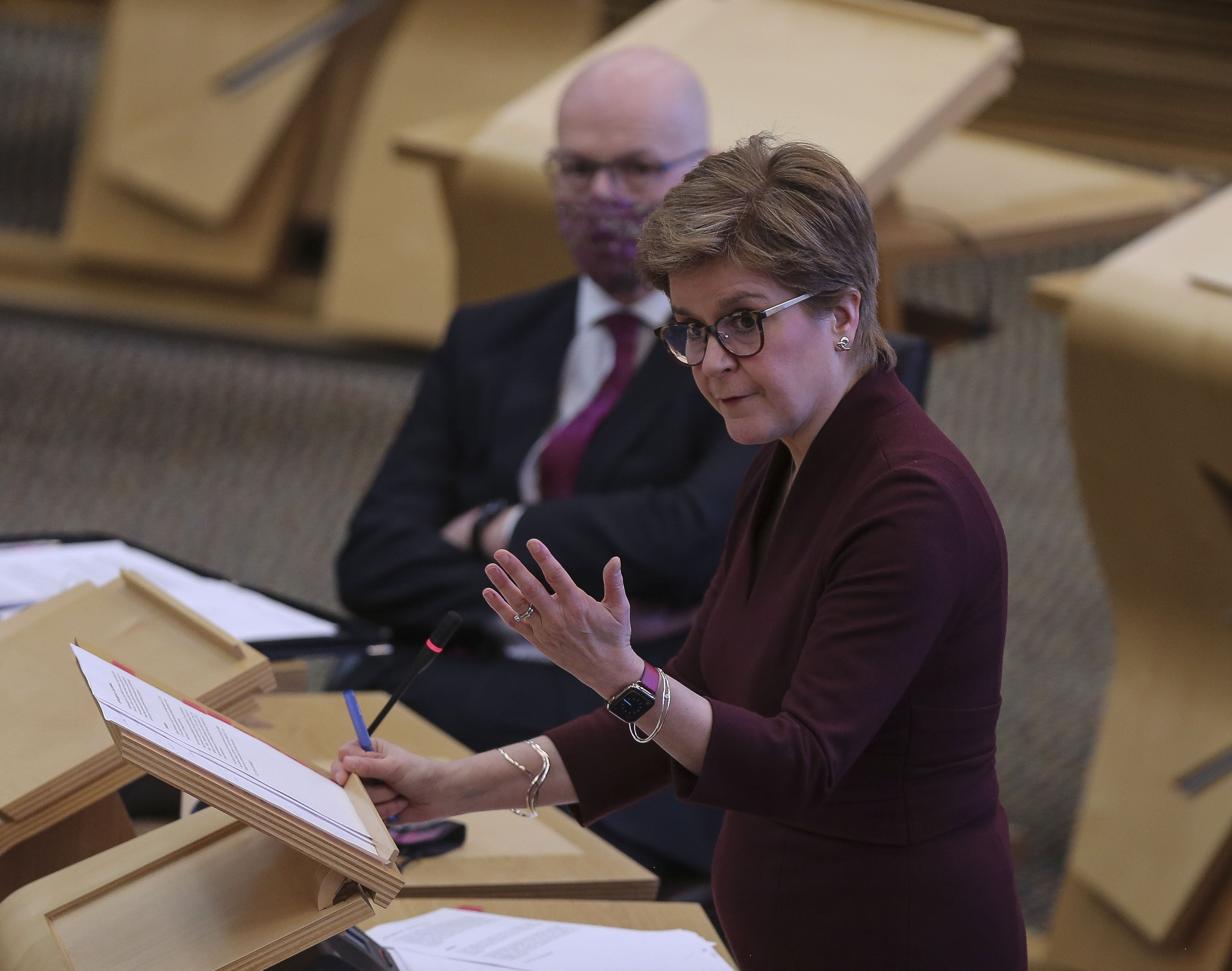 First Minister of Scotland Nicola Sturgeon MSP updates MSPs on any changes to the Covid restrictions at the Scottish Parliament