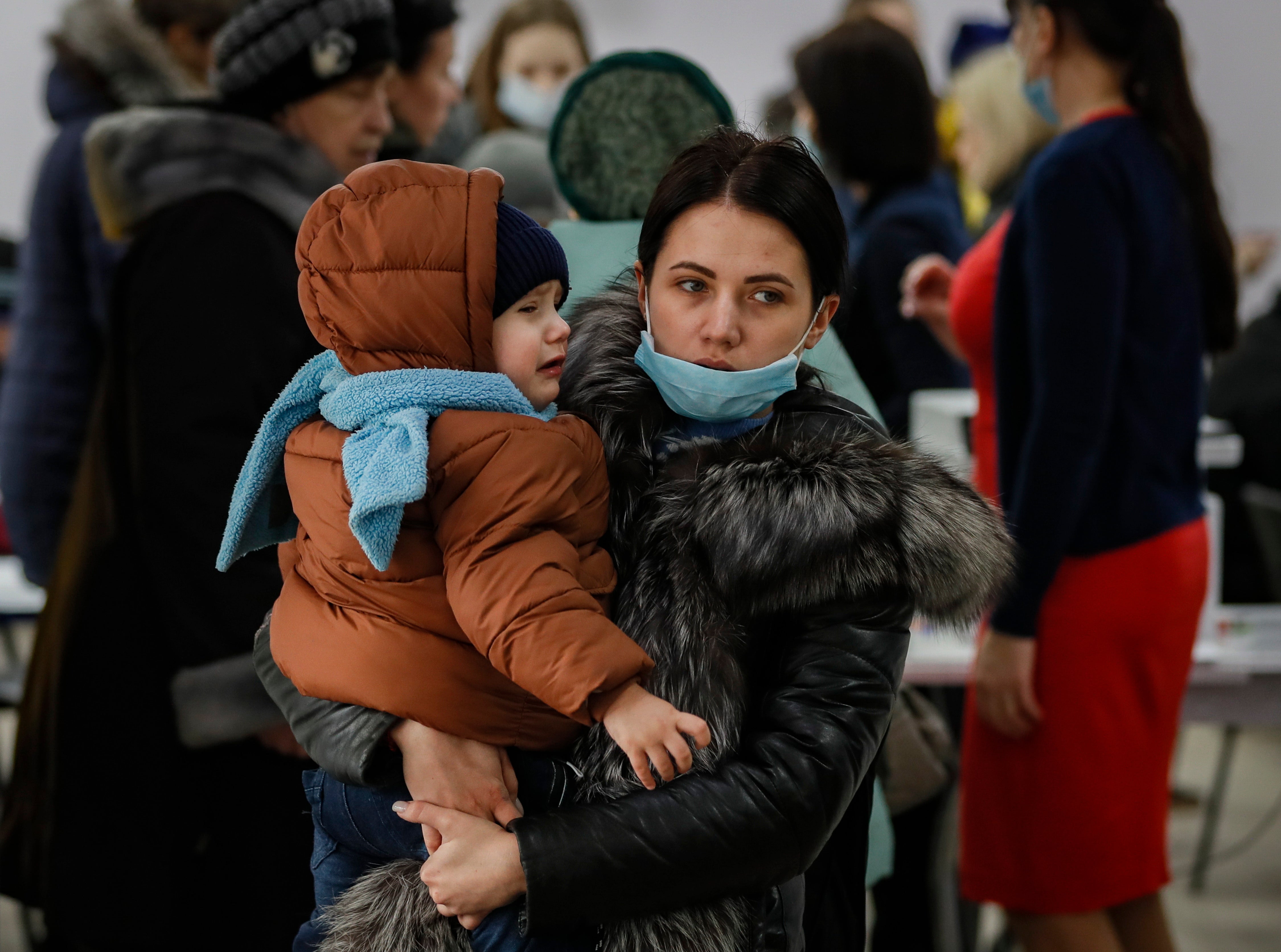 Refugees from the self-proclaimed Donetsk People's Republic arrive at the temporary accommodation centre in Taganrog, the Rostov region