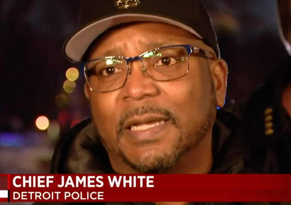 Detroit Police Chief James White speaking to reporters from the scene of a triple slaying