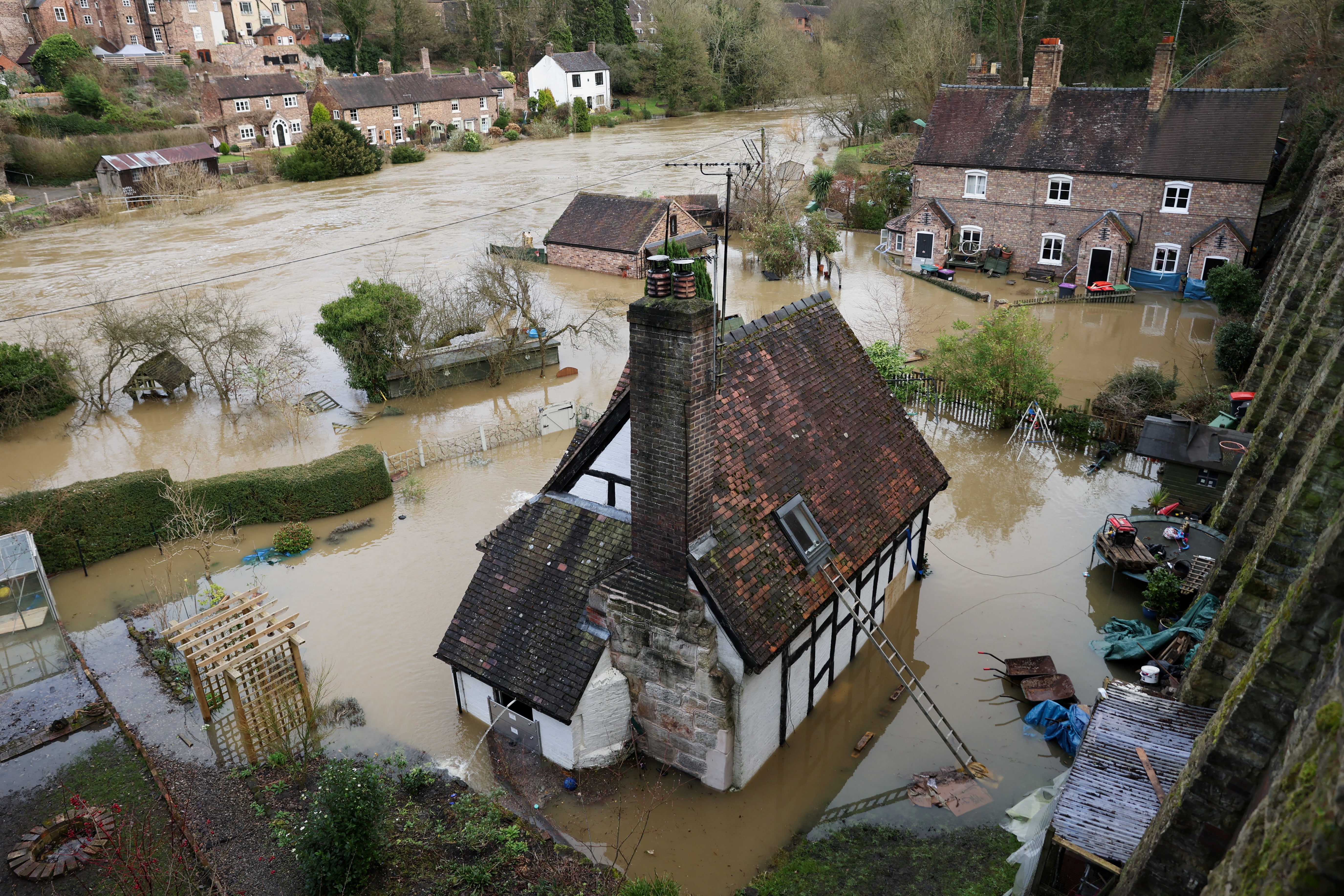 High water levels on the River Severn, in Ironbridge