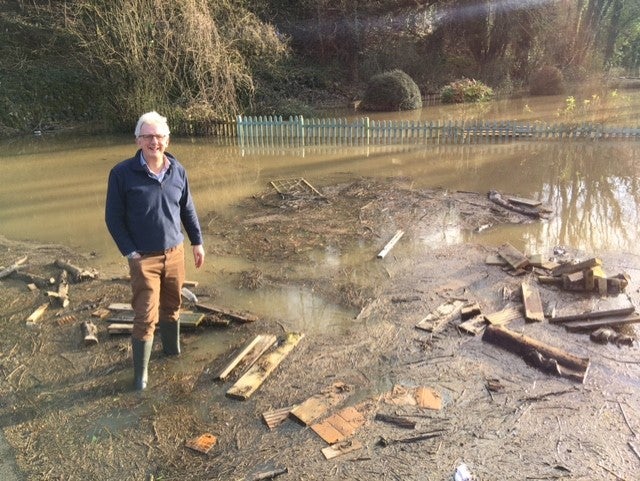 Alex Nicoll, manager of the Water Rat, wades into the pub’s garden area