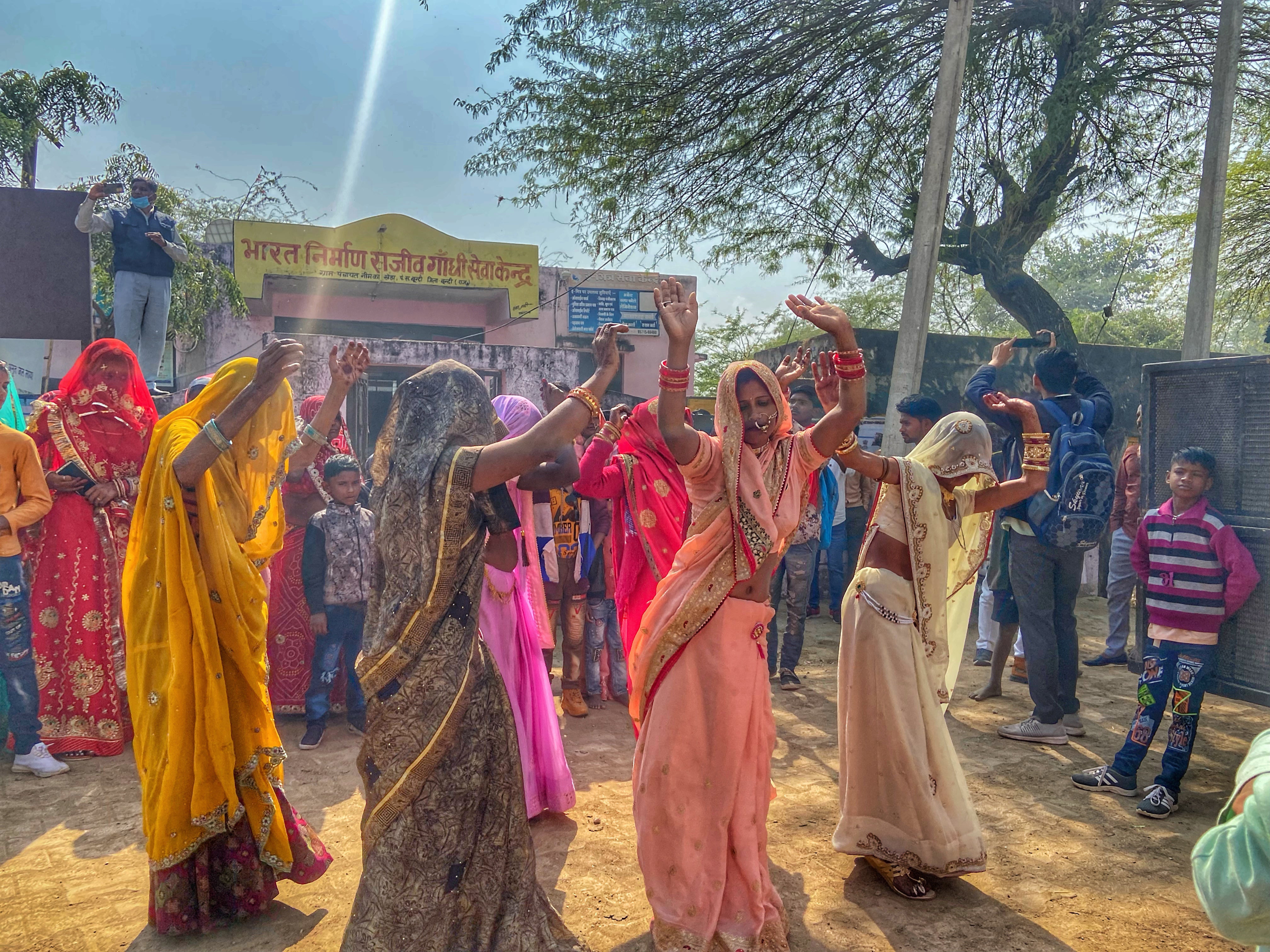 Female relatives of Bairwa dance at the pre-wedding ritual