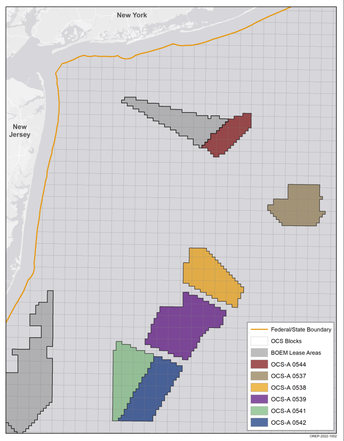 The areas up for wind power development in New York Bight, an area between Long Island and New Jersey