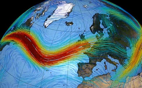 Jet stream over north Atlantic influences weather in Europe