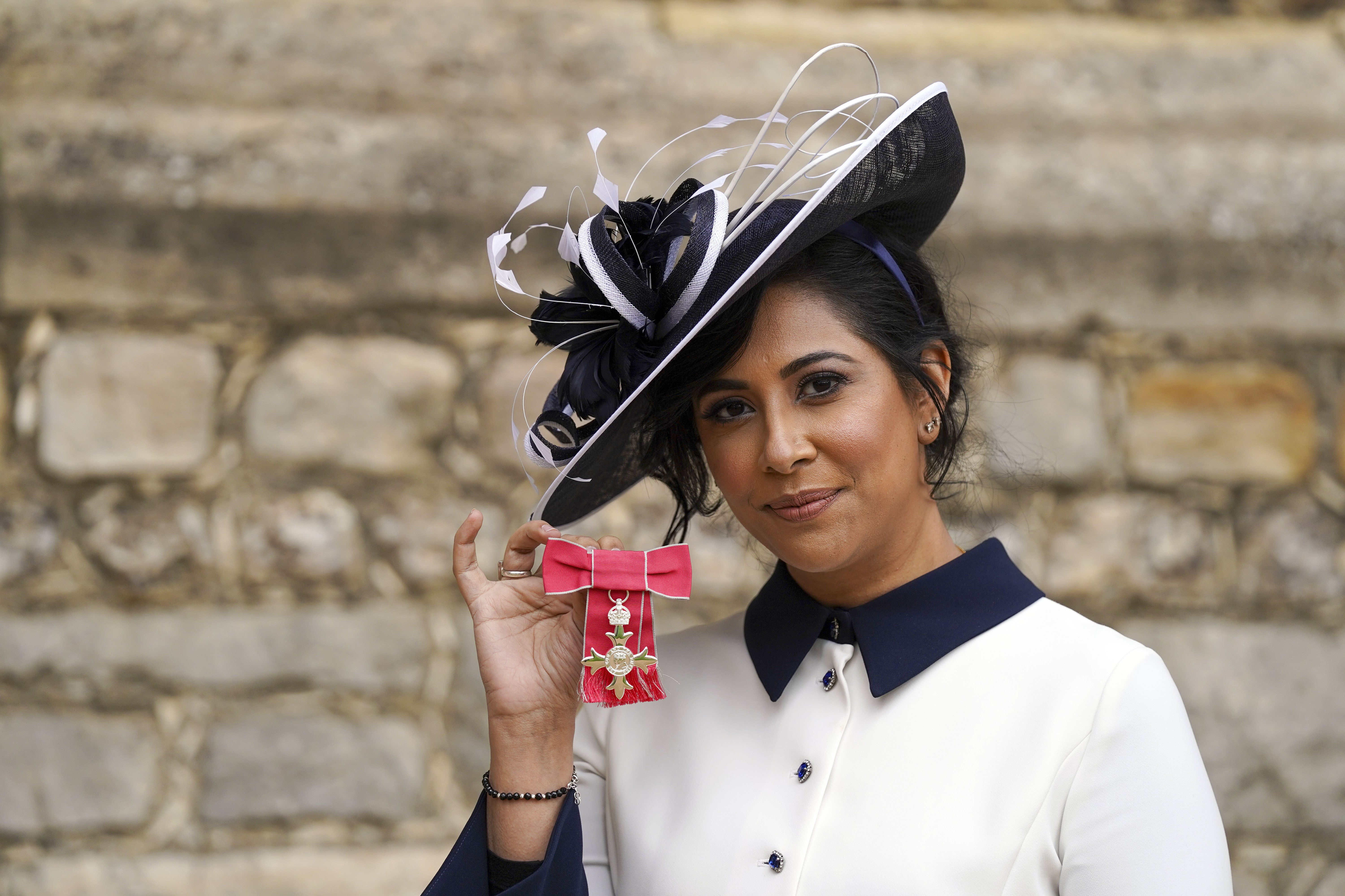 Meera Naran after she was made a MBE (Member of the Order of the British Empire) by the Princess Royal at Windsor Castle following an investiture ceremony at Windsor Castle (Steve Parsons/PA)