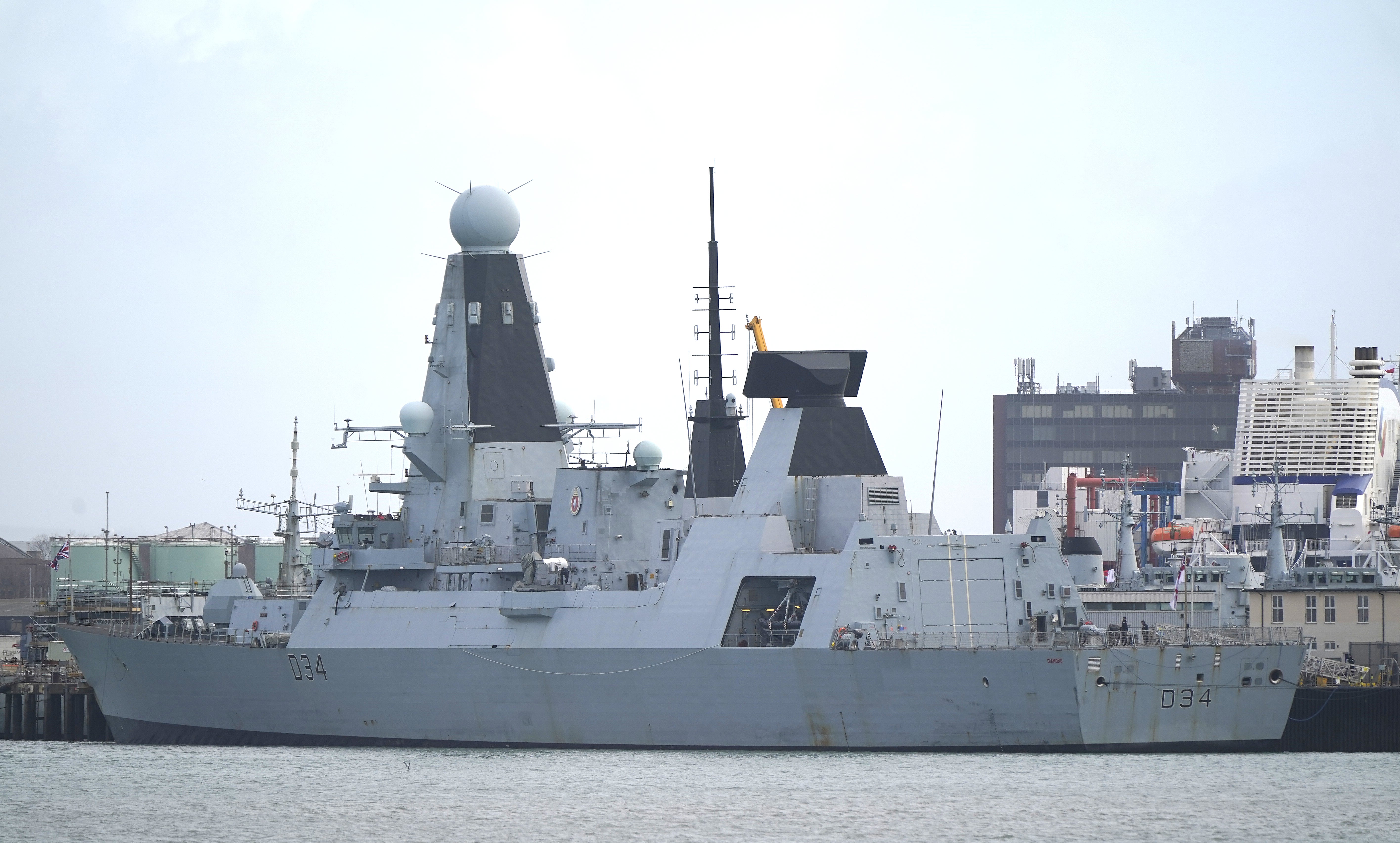 The Royal Navy Type 45 destroyer HMS Diamond at Portsmouth Naval Base (Andrew Matthews/PA)