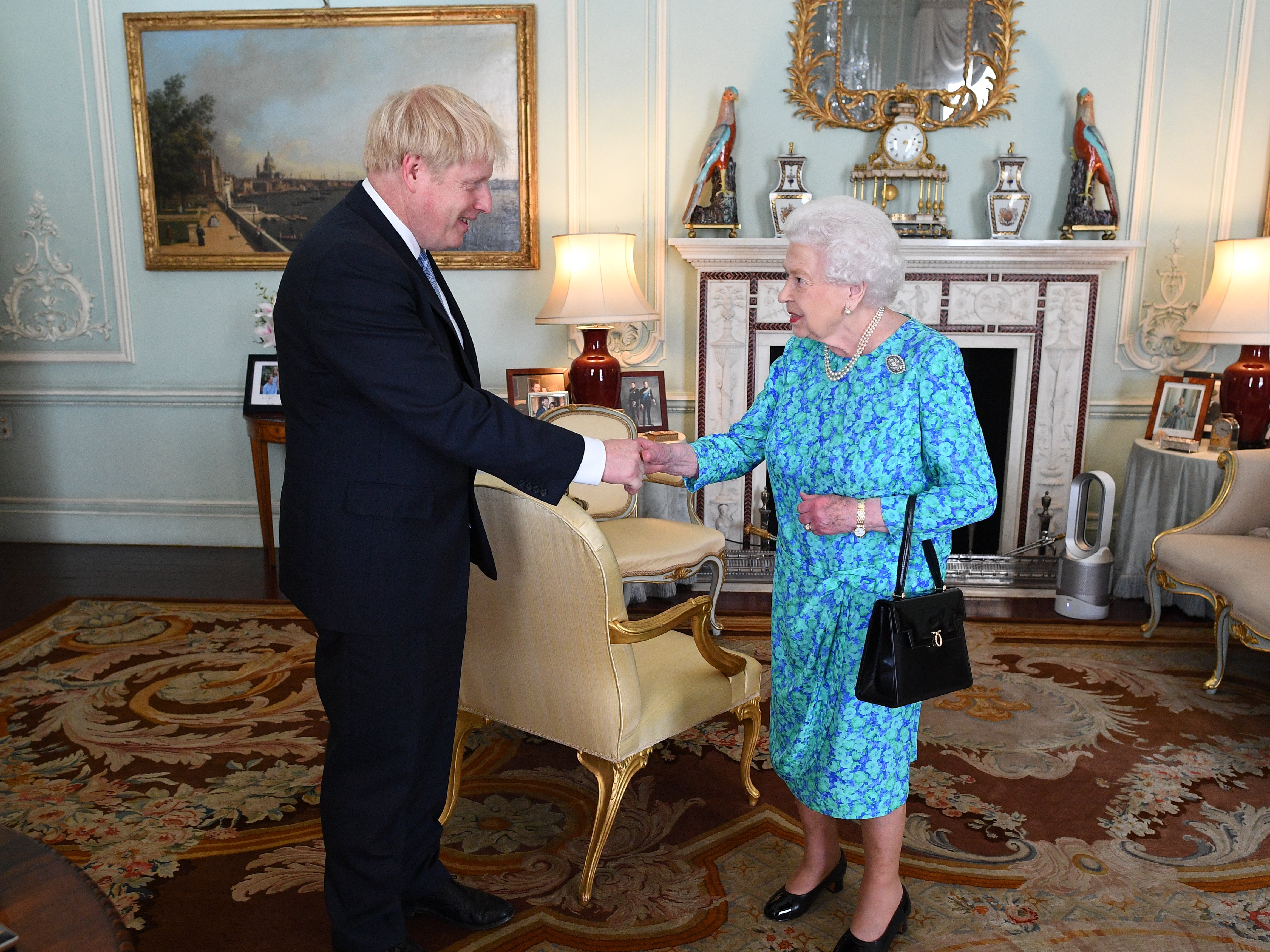 The Queen welcoming Boris Johnson during an audience where she inviting him to become prime minister, on 24 July 2019