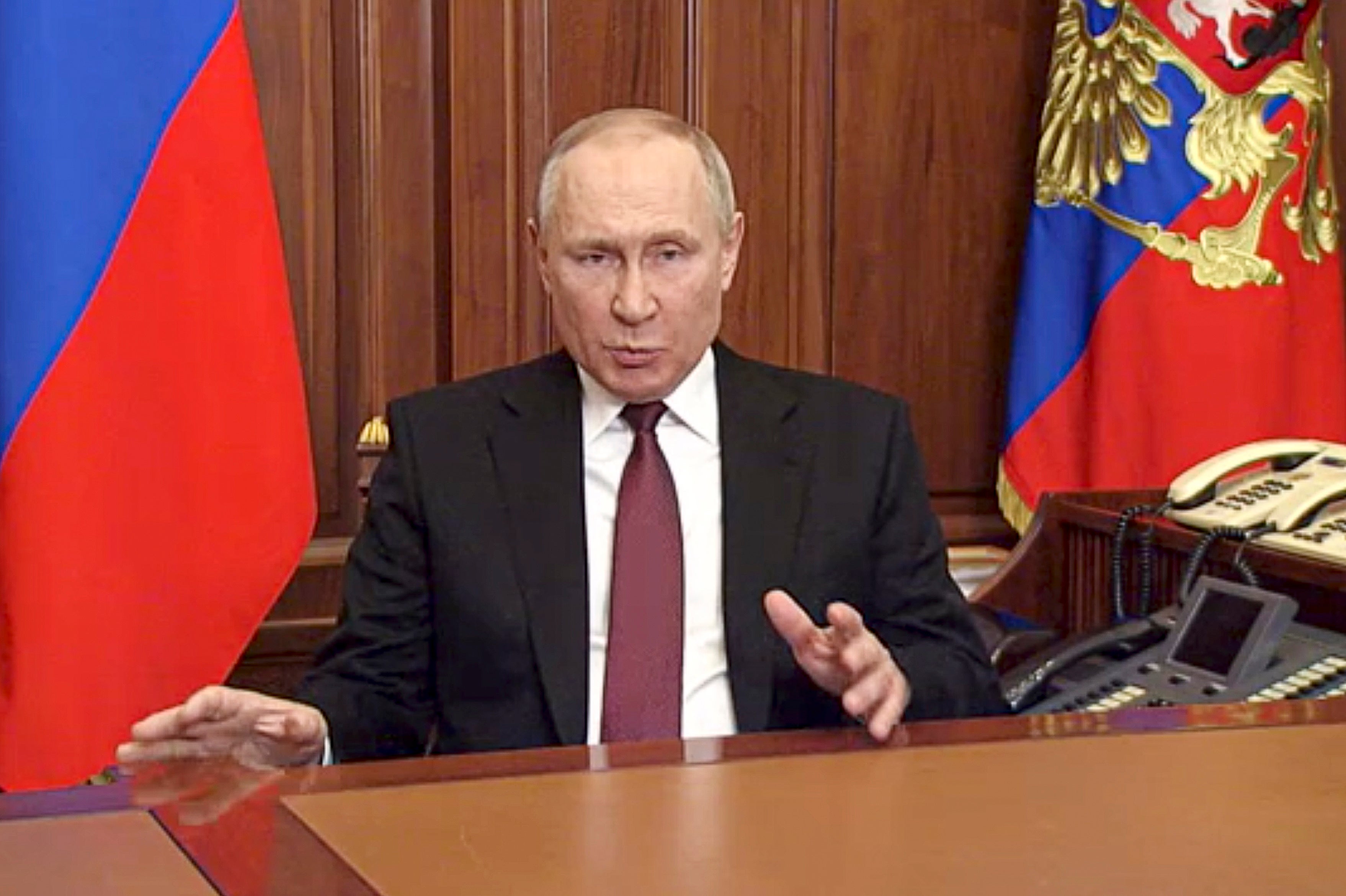 Russian president Vladimir Putin addressees the nation