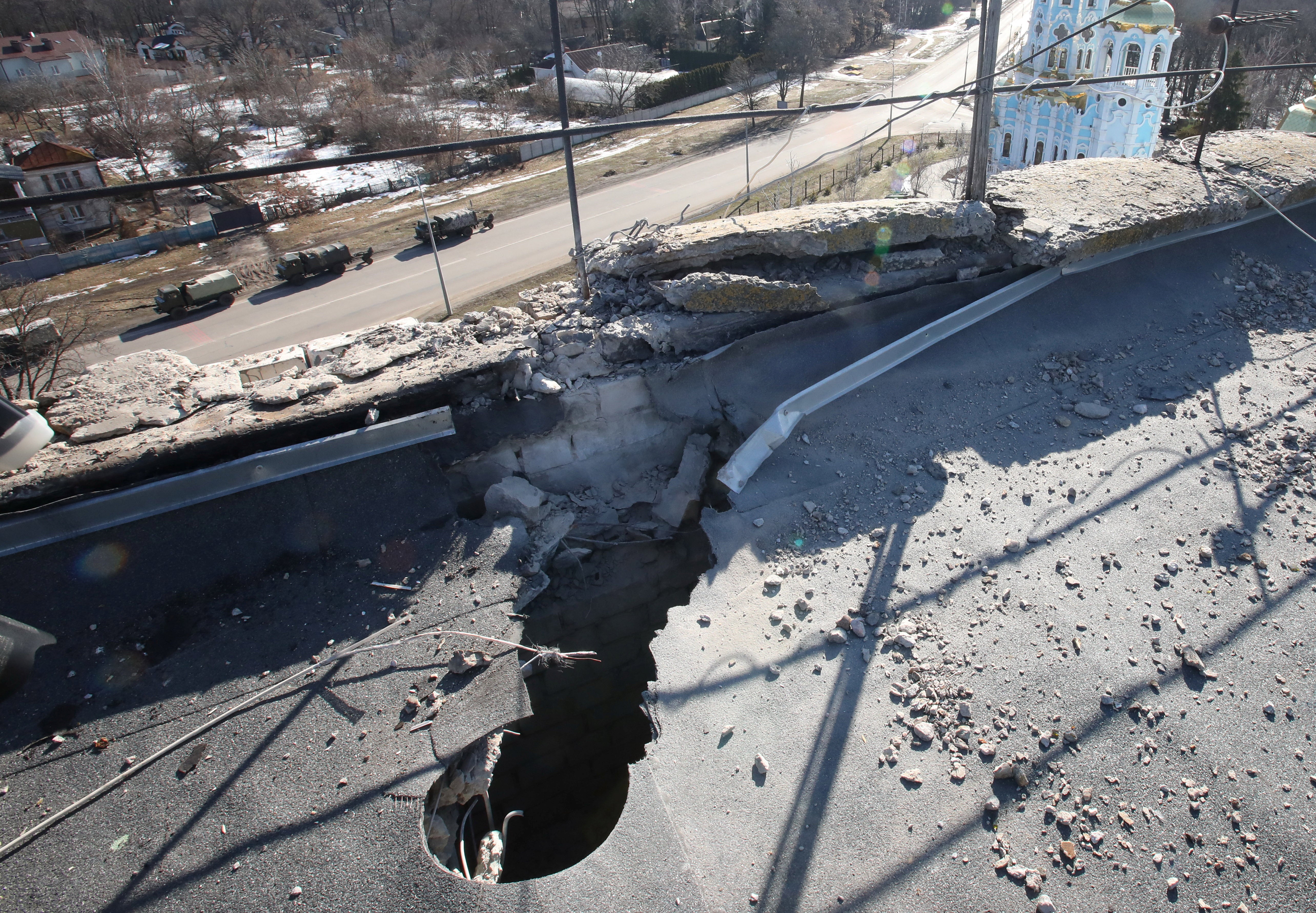 View shows the aftermath of shelling in Kharkiv, Ukraine 24 February 2022