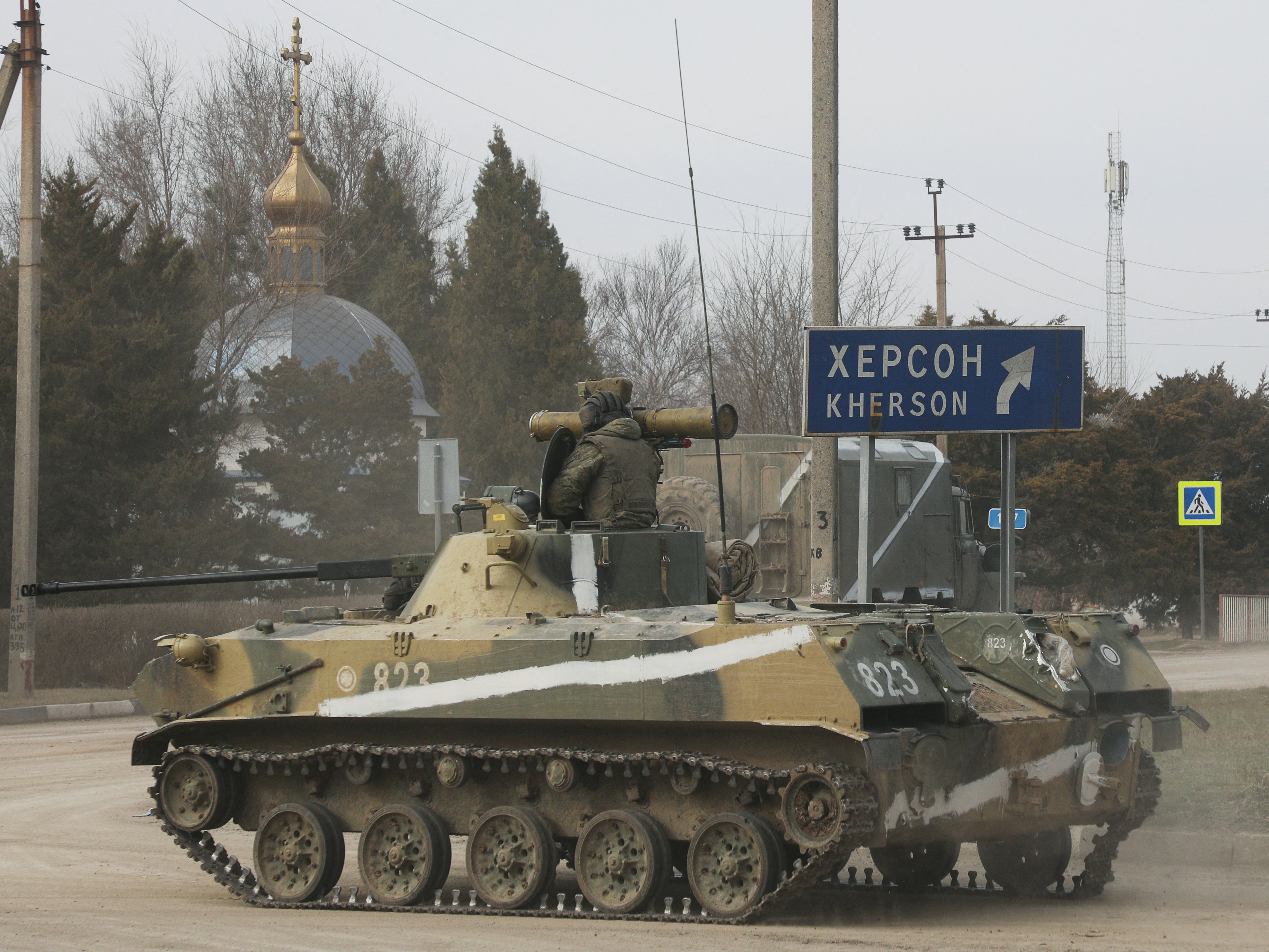 An armoured vehicle drives along a street in the town of Armyansk, Crime