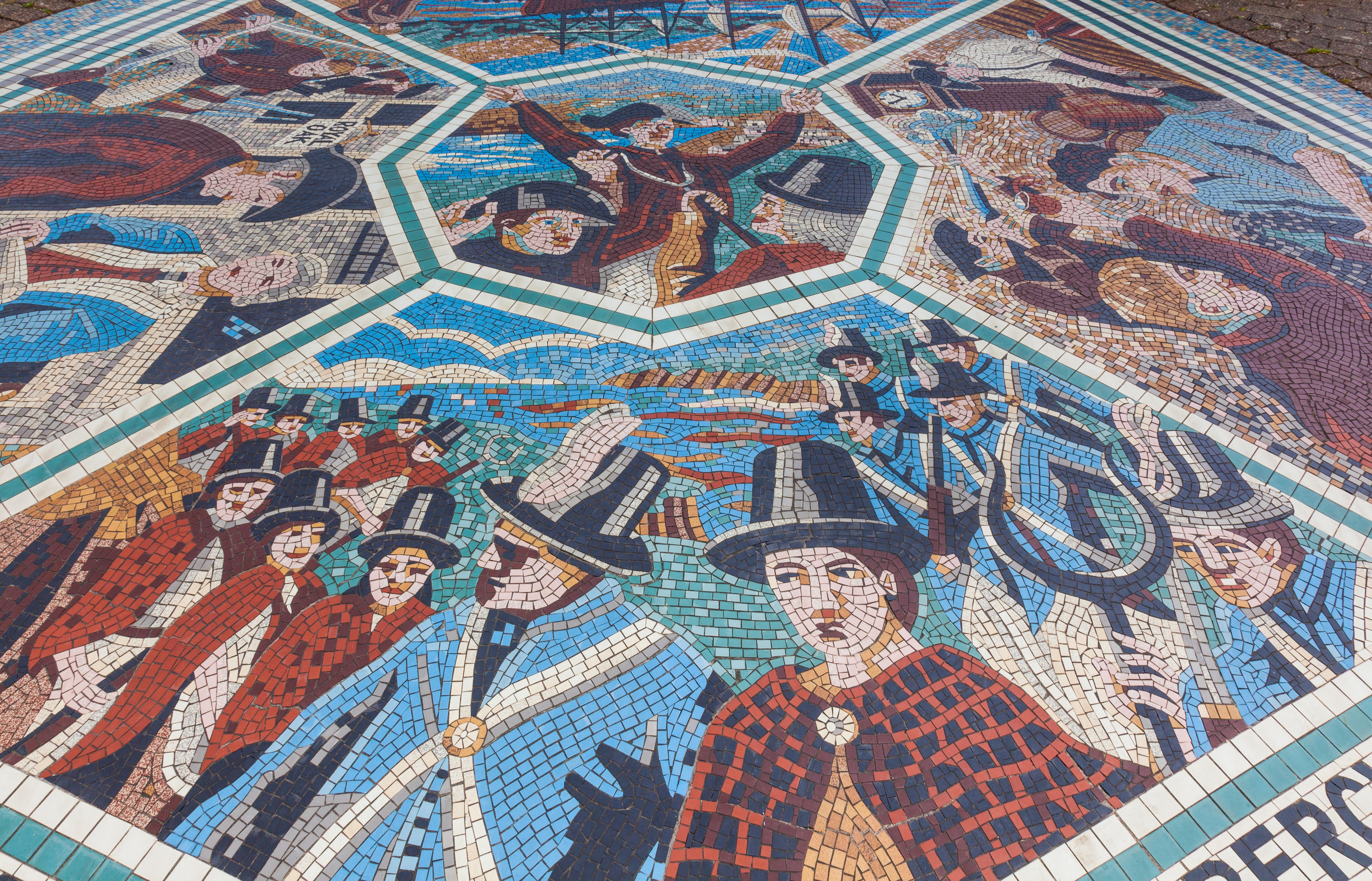 A mosaic commemorating the Last invasion of Britain at Goodwick, Fishguard, Pembrokeshire, Wales