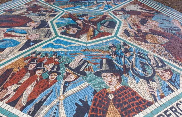 <p>A mosaic commemorating the Last invasion of Britain at Goodwick, Fishguard, Pembrokeshire, Wales</p>