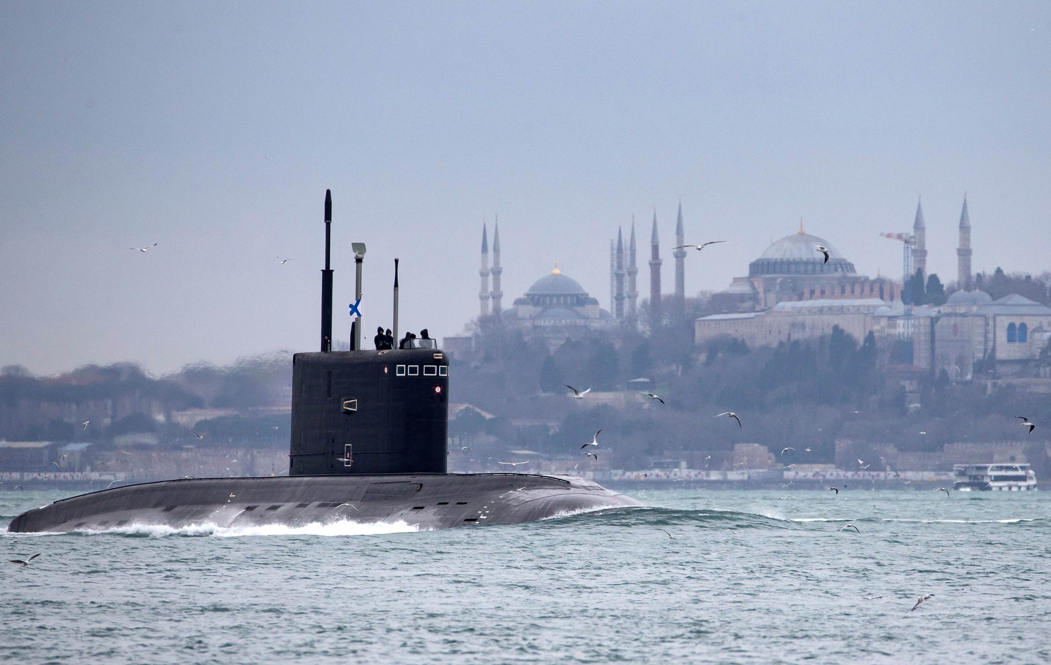 Russian navy submarine Rostov-on-Don sails in the Bosphorus earlier this month