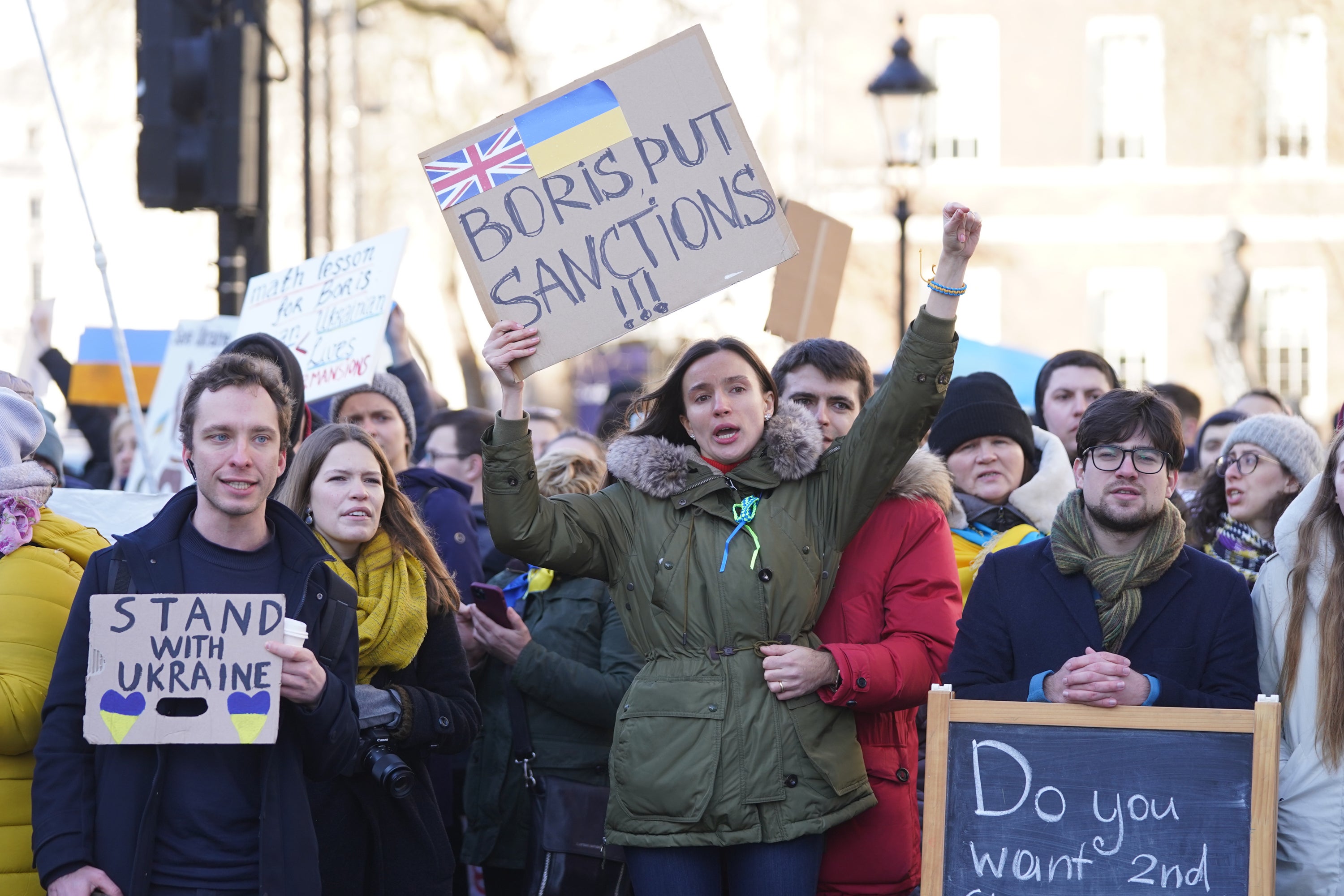 Ukrainians hold a protest against the Russian invasion of Ukraine outside Downing Street (Stefan Rousseau/PA)