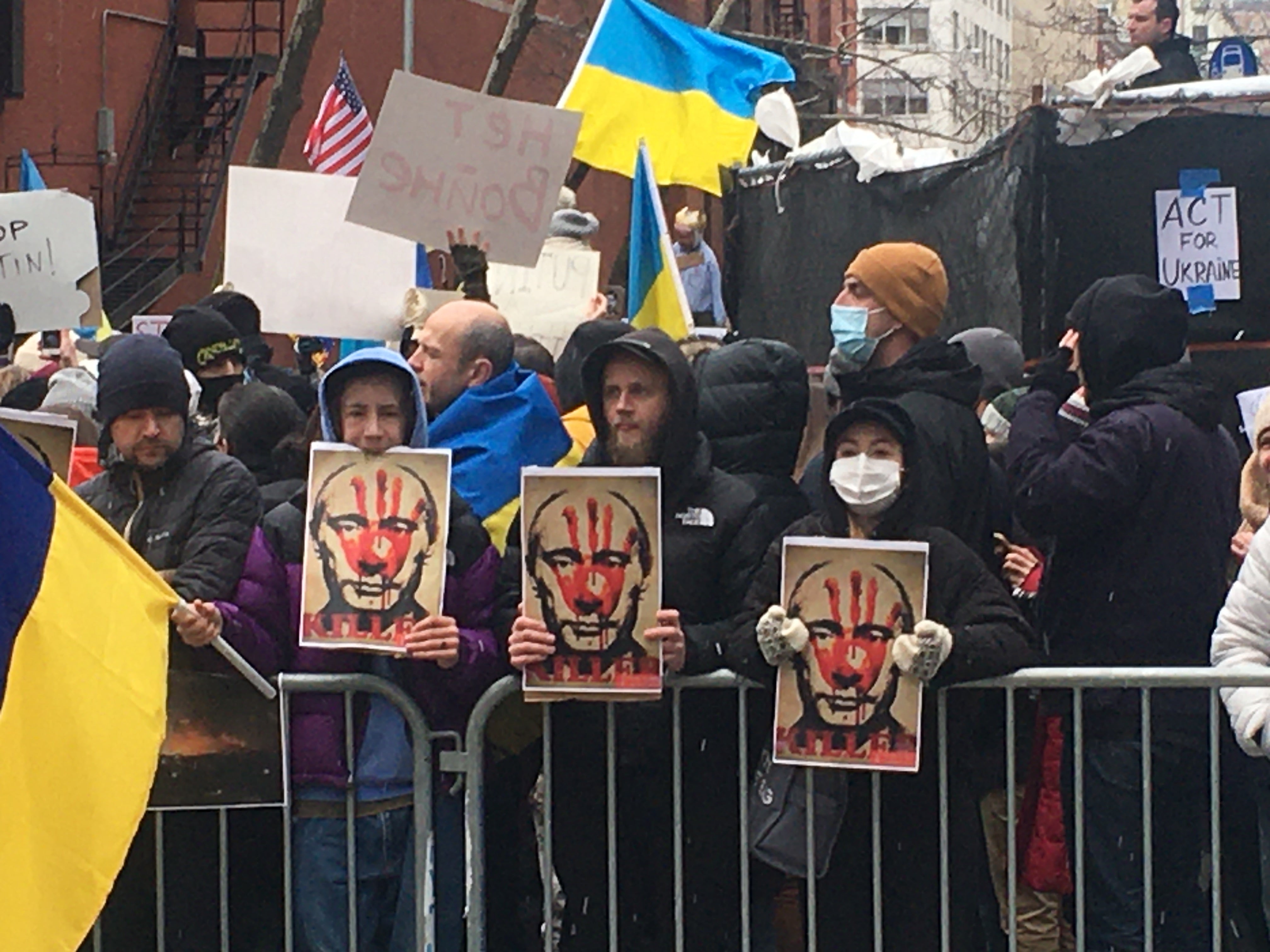 Protesters were blocked from reaching the Russian Embassy to the United Nations on Manhattan’s Upper East Side