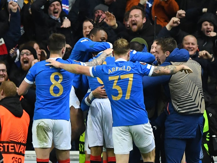 Rangers celebrate scoring their second goal