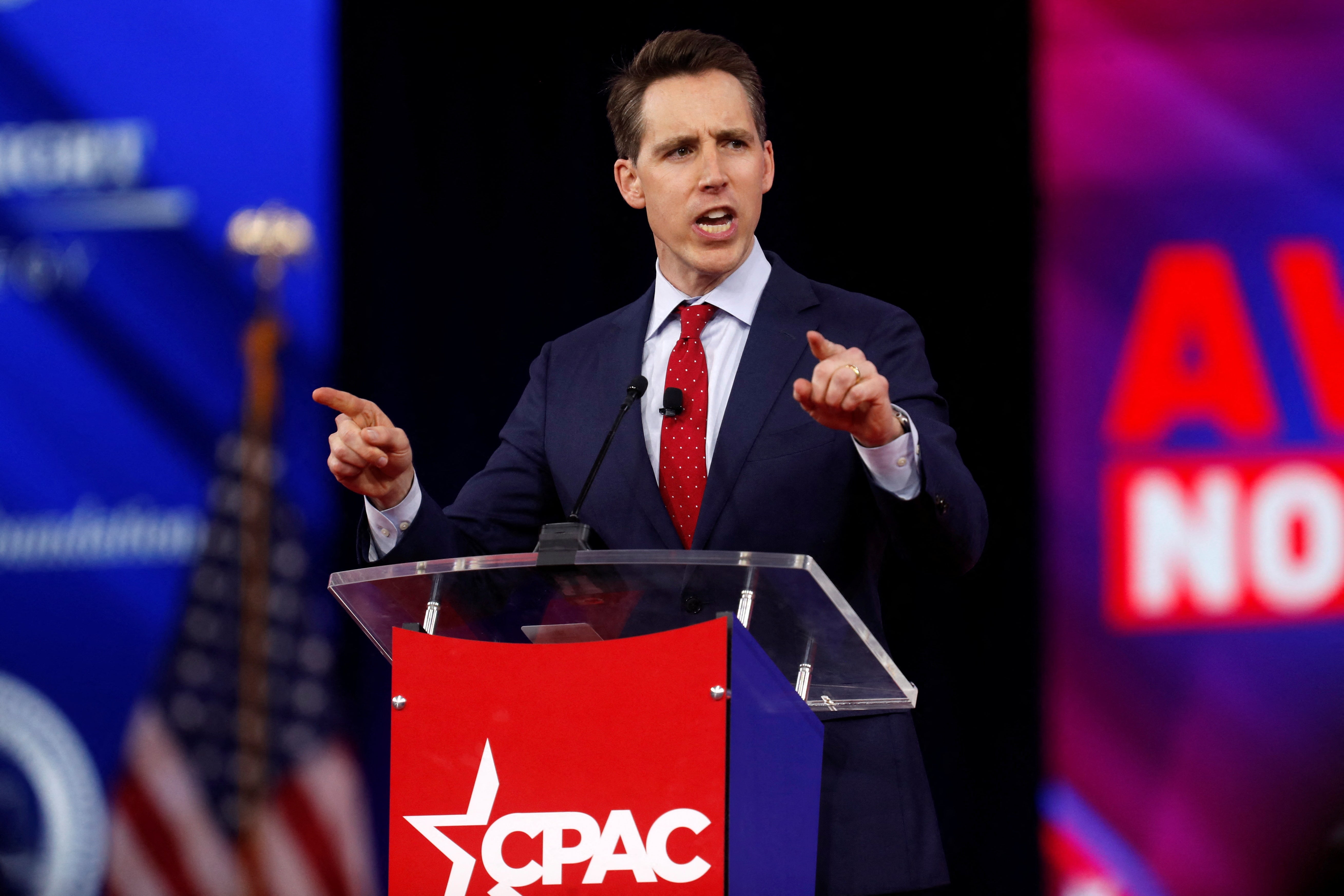 US Senator Josh Hawley speaks at the Conservative Political Action Conference (CPAC) in Orlando, Florida, U.S. February 24, 2022. REUTERS/Octavio Jones