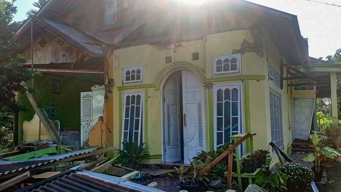 A house in Pasaman, West Sumatra, damaged by the quake